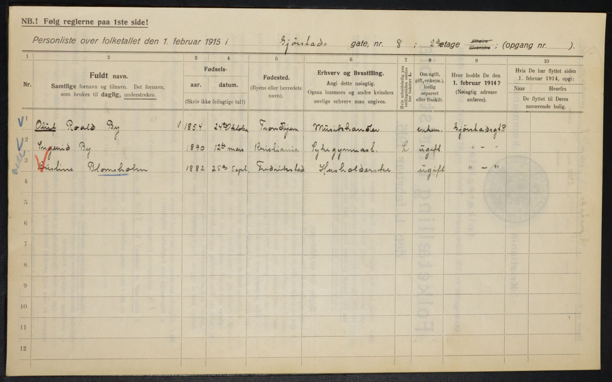 OBA, Kommunal folketelling 1.2.1915 for Kristiania, 1915, s. 28993