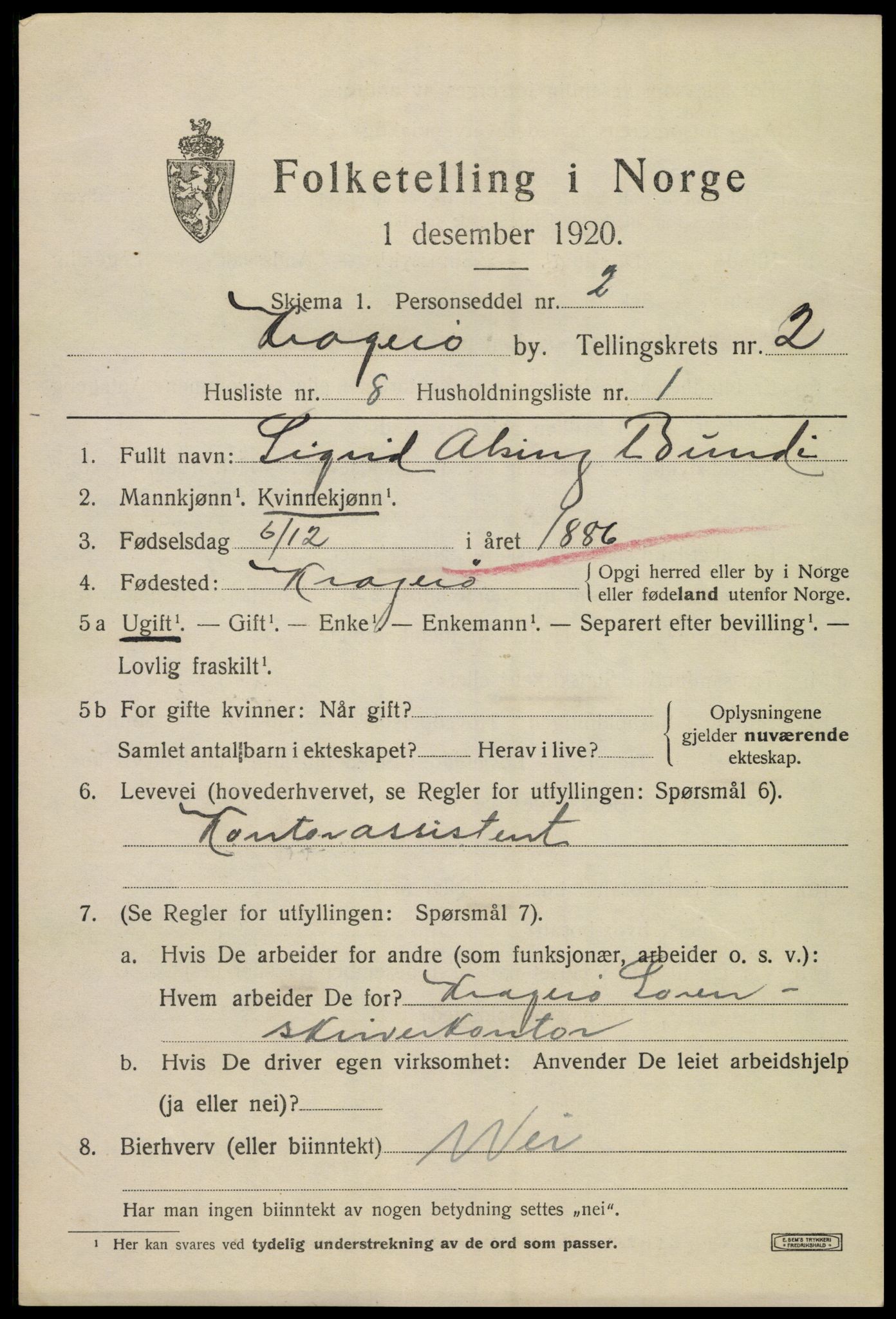 SAKO, Folketelling 1920 for 0801 Kragerø kjøpstad, 1920, s. 5417