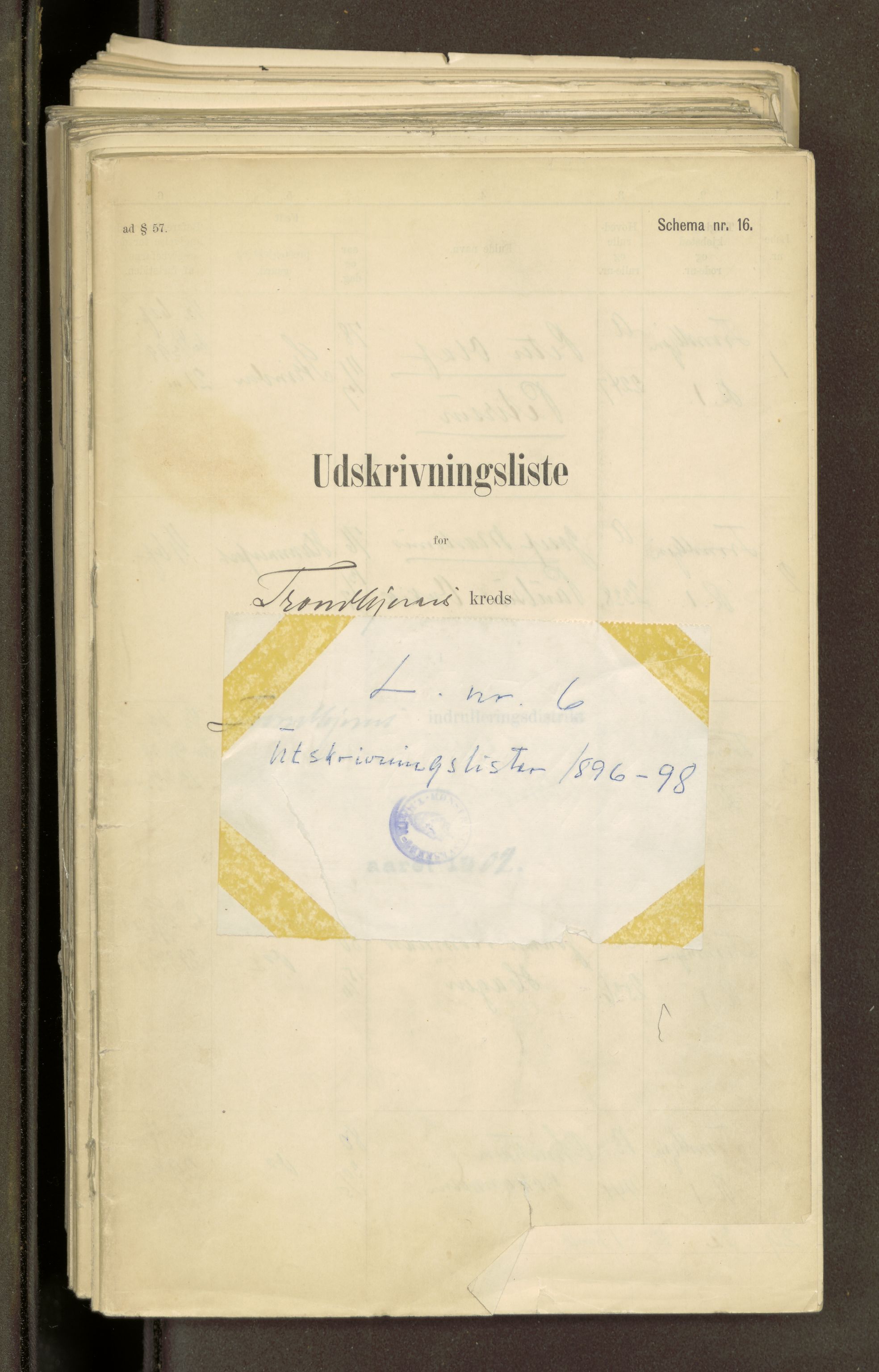 Sjøinnrulleringen - Trondhjemske distrikt, SAT/A-5121/01/L0031/0002: -- / Utskrivningsrulle Trondhjem by, 1896-1902