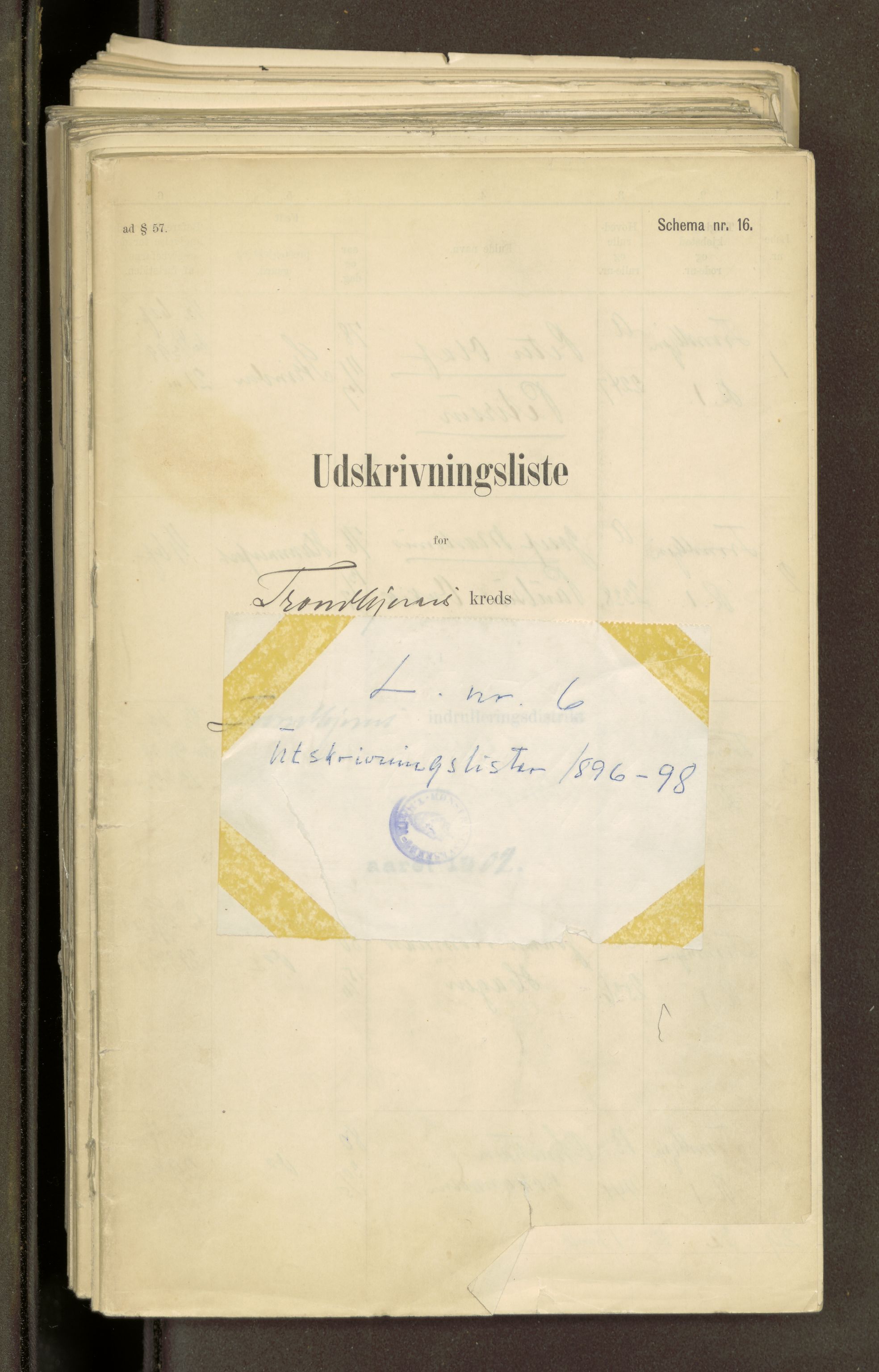 Sjøinnrulleringen - Trondhjemske distrikt, AV/SAT-A-5121/01/L0031/0002: -- / Utskrivningsrulle Trondhjem by, 1896-1902