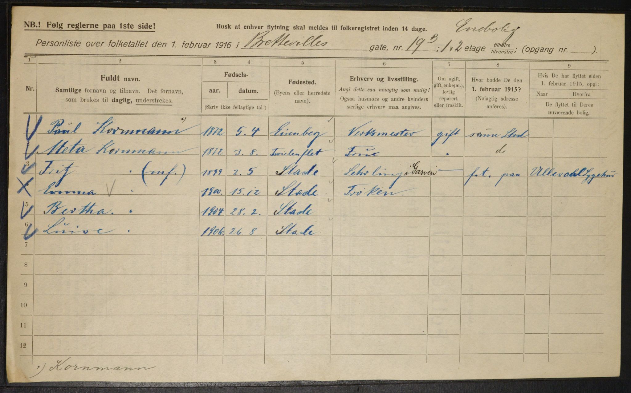 OBA, Kommunal folketelling 1.2.1916 for Kristiania, 1916, s. 8874