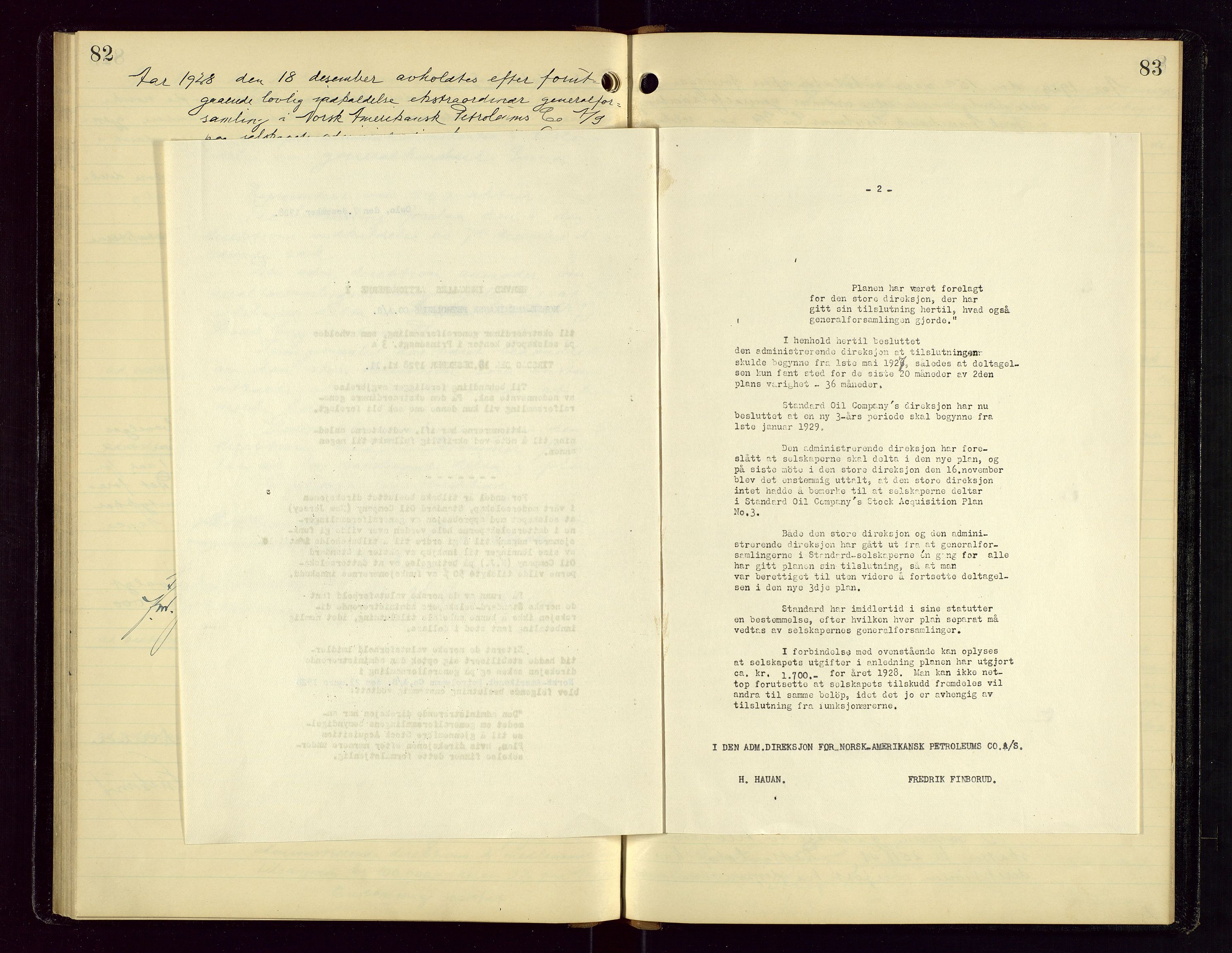 PA 1535 - Norsk-Amerikansk Petroleumscompani A/S, AV/SAST-A-101955/A/Aa/L0001/0001: Styre- og generalforsamlingsprotokoller / Styre - Generalforsamling, 1906-1931