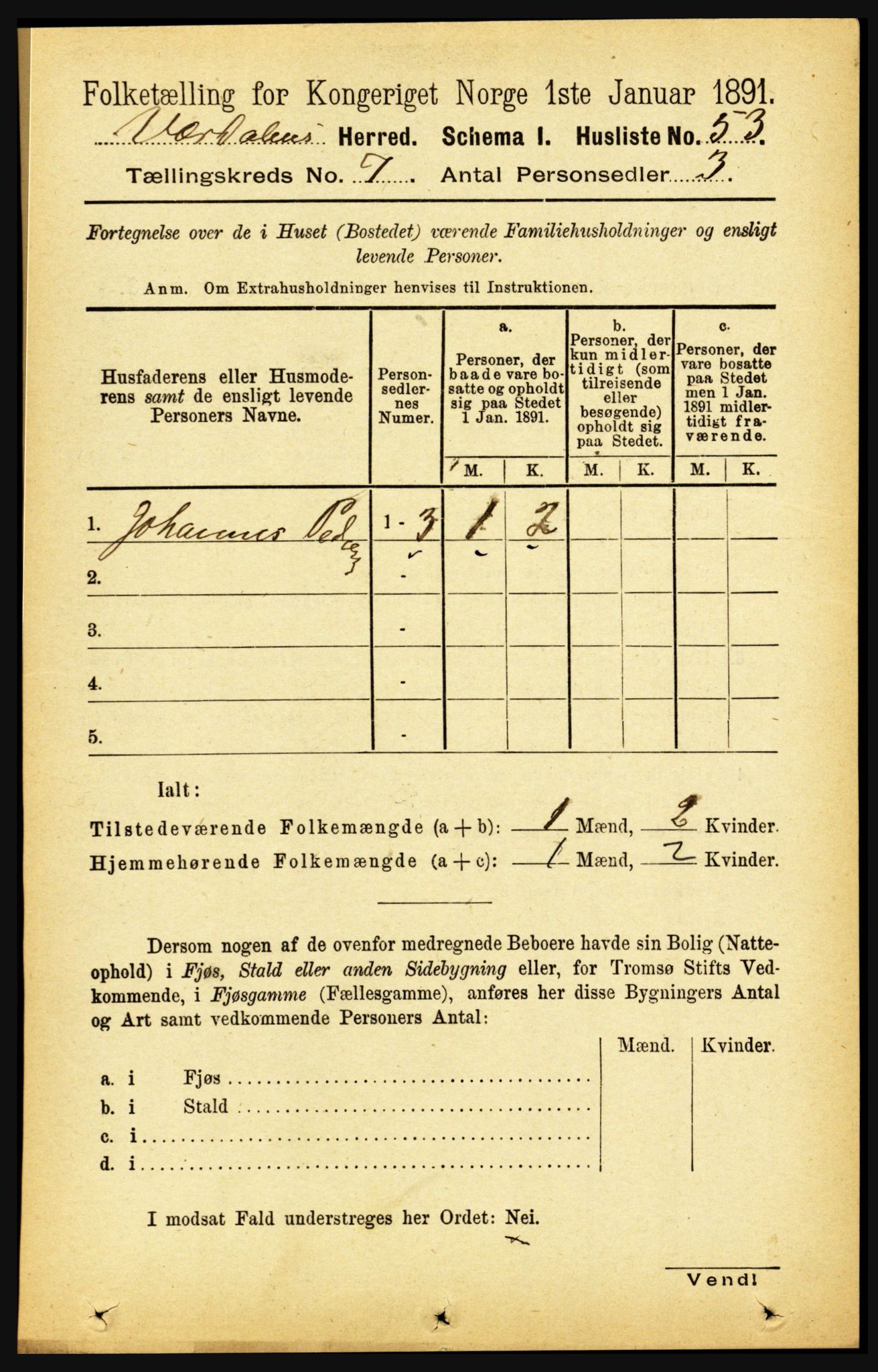 RA, Folketelling 1891 for 1721 Verdal herred, 1891, s. 3967