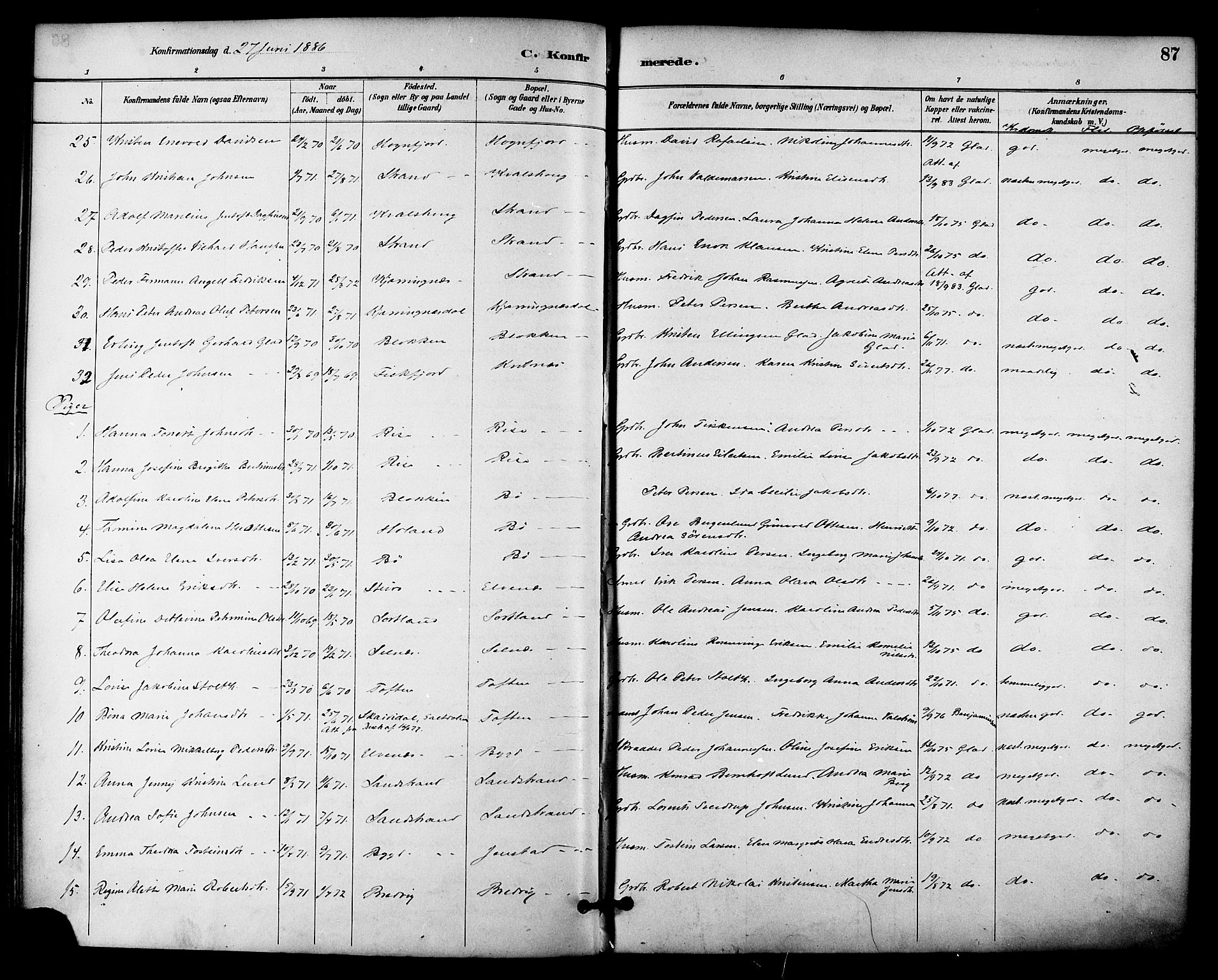 Ministerialprotokoller, klokkerbøker og fødselsregistre - Nordland, SAT/A-1459/895/L1371: Ministerialbok nr. 895A06, 1885-1894, s. 87