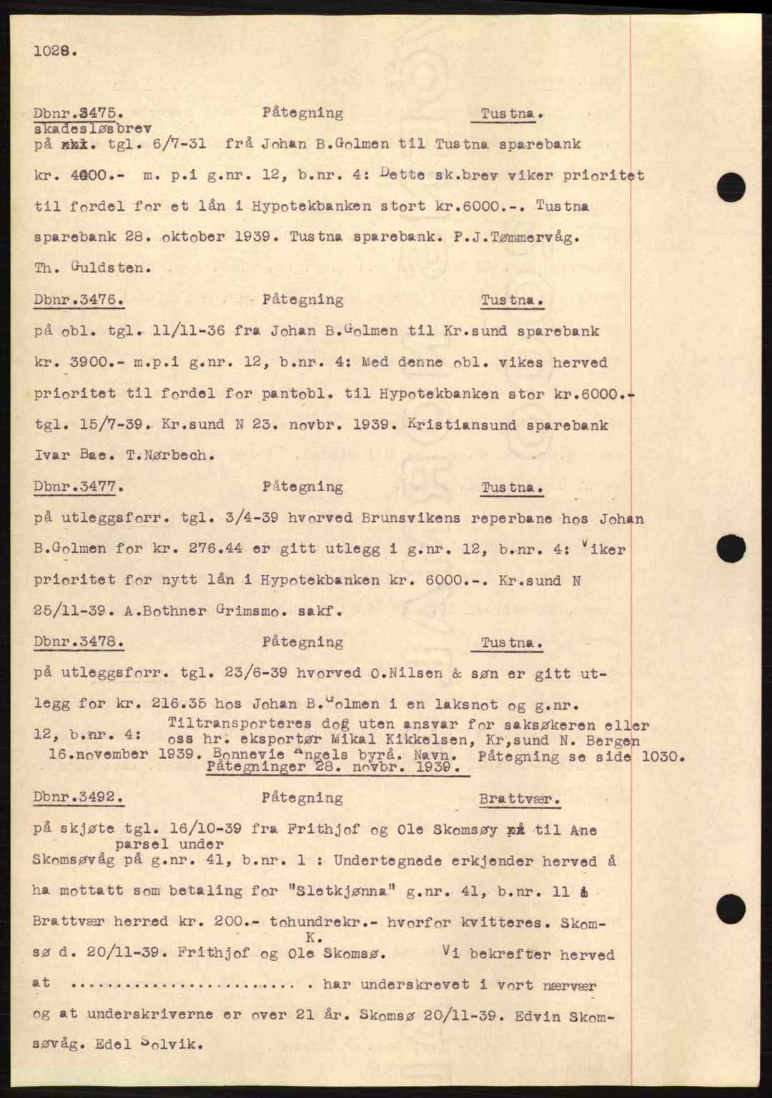 Nordmøre sorenskriveri, SAT/A-4132/1/2/2Ca: Pantebok nr. C80, 1936-1939, Dagboknr: 3475/1939