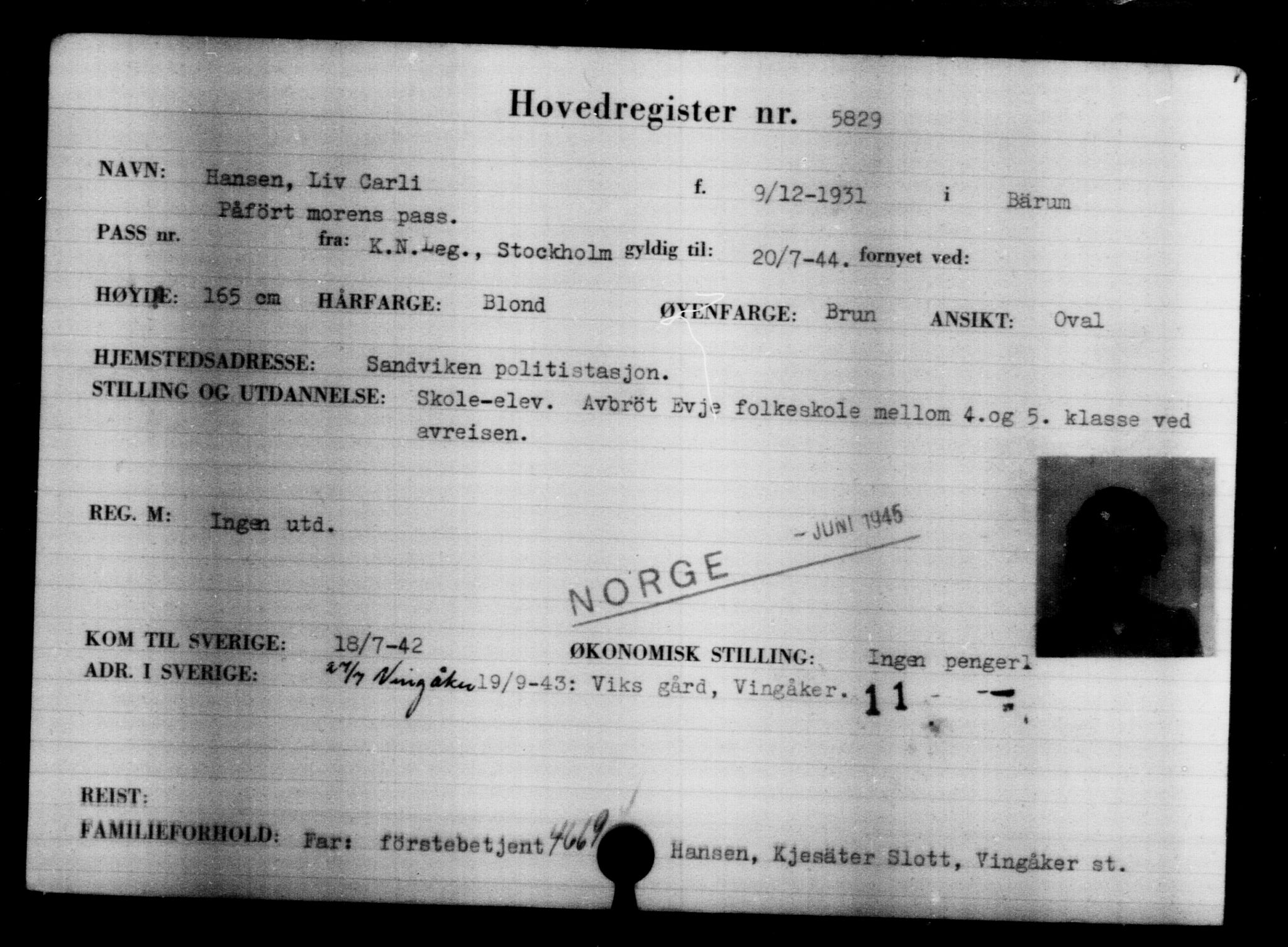 Utenriksstasjonene, Legasjonen i Stockholm, Flyktningkontoret, AV/RA-S-6753/V/Va/L0004: Kjesäterkartoteket, flyktninger med registreringsnr. 3496-6610, 1940-1945, s. 2714
