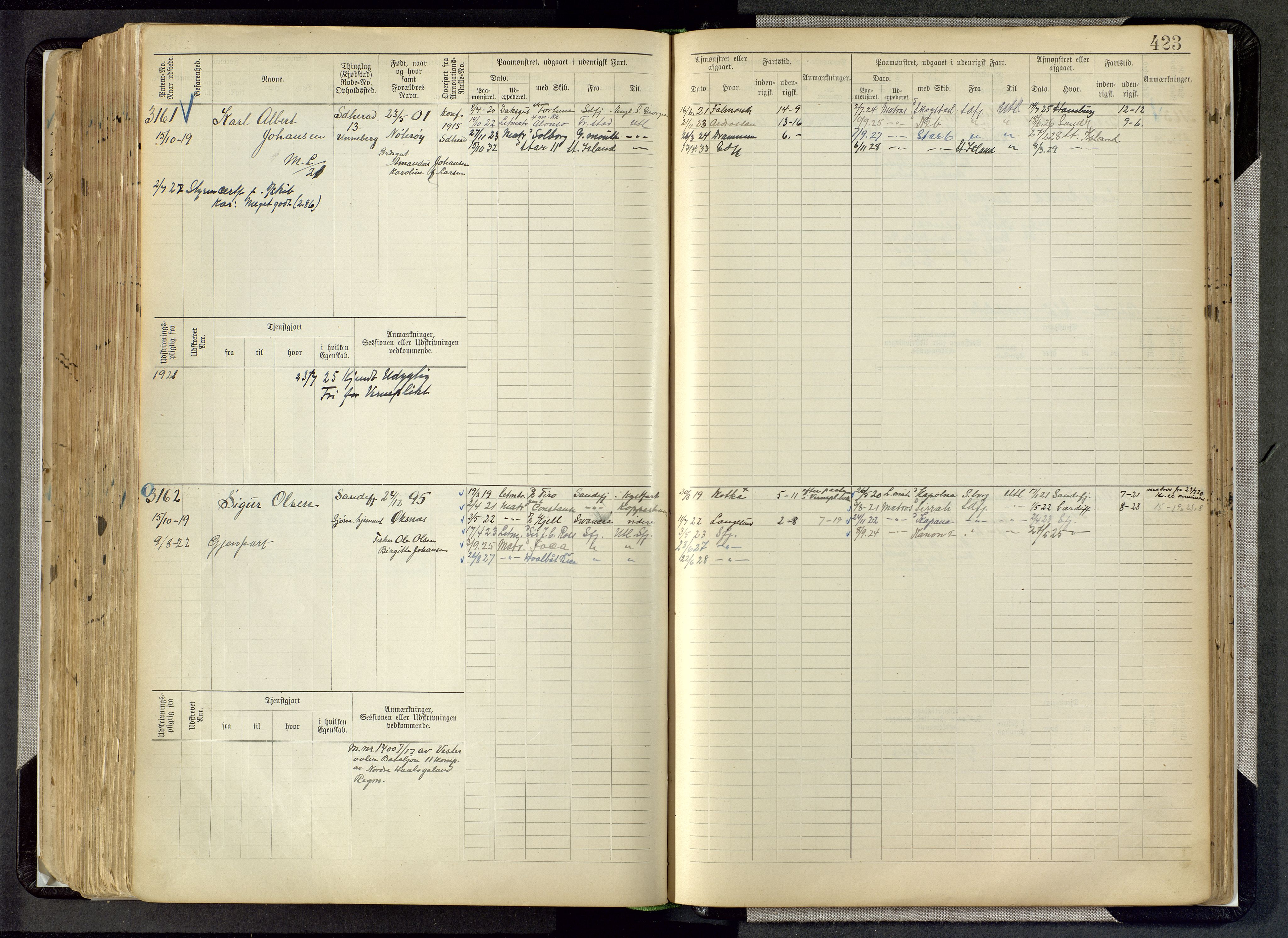 Sandefjord innrulleringskontor, SAKO/A-788/F/Fb/L0008: Hovedrulle, 1897, s. 423