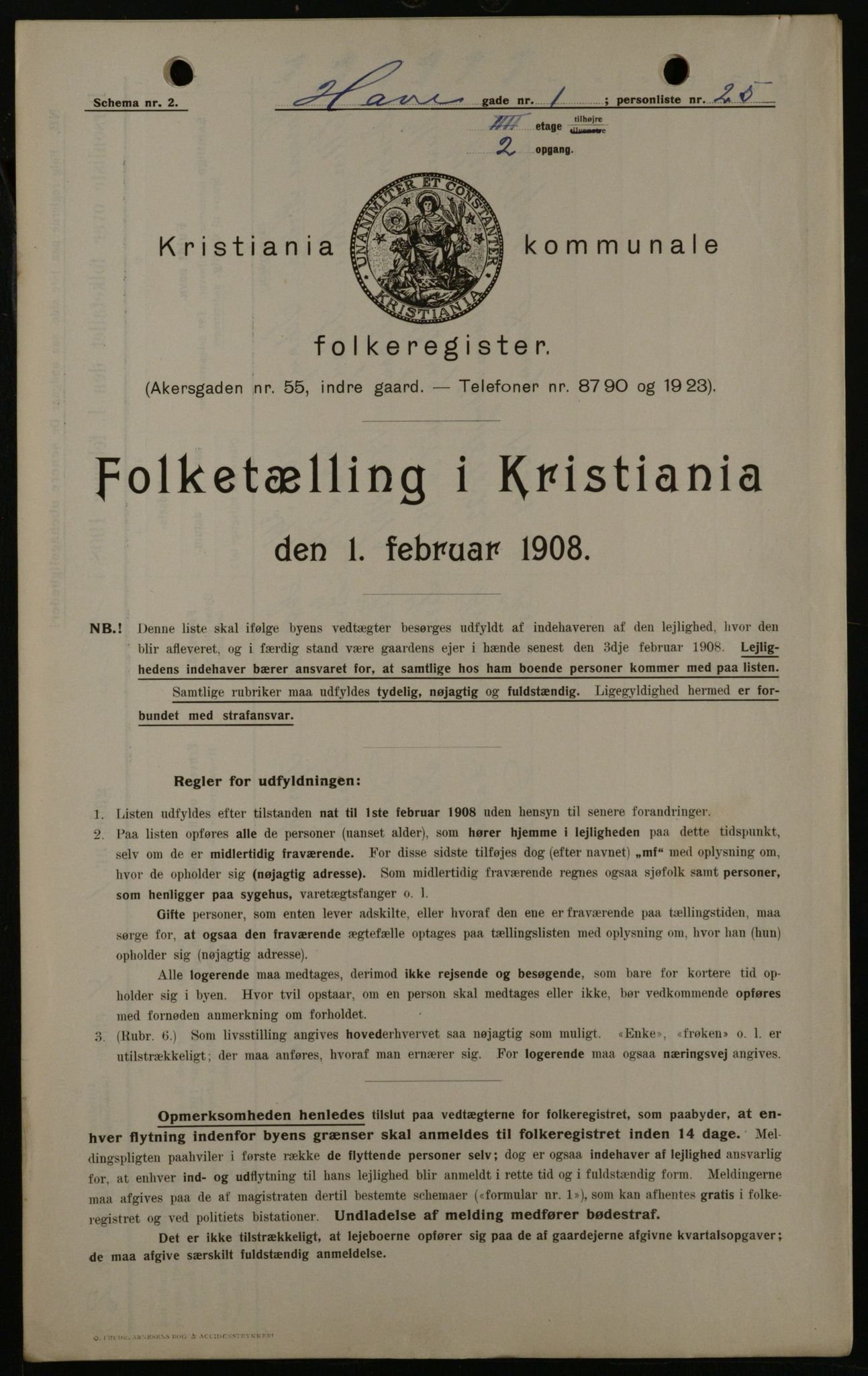 OBA, Kommunal folketelling 1.2.1908 for Kristiania kjøpstad, 1908, s. 30114