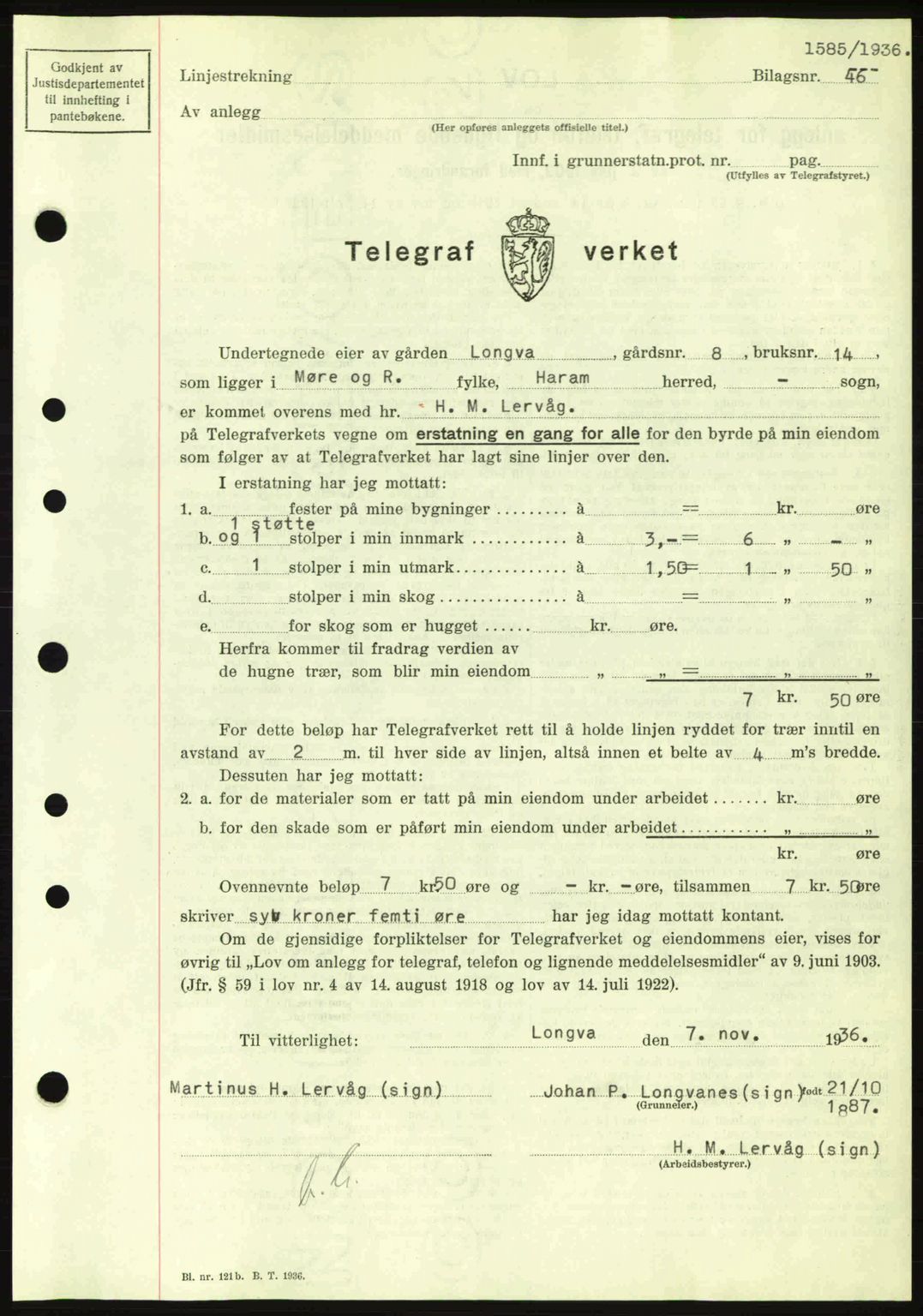 Nordre Sunnmøre sorenskriveri, SAT/A-0006/1/2/2C/2Ca: Pantebok nr. A2, 1936-1937, Dagboknr: 1585/1936