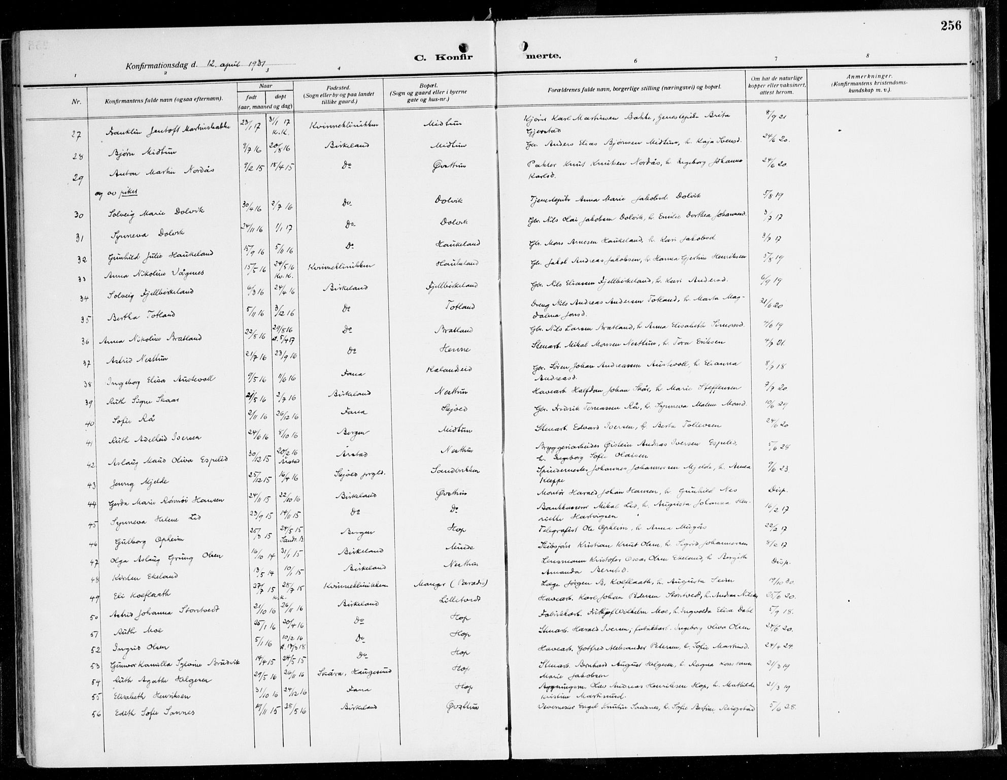 Fana Sokneprestembete, SAB/A-75101/H/Haa/Haaj/L0001: Ministerialbok nr. J 1, 1921-1935, s. 256