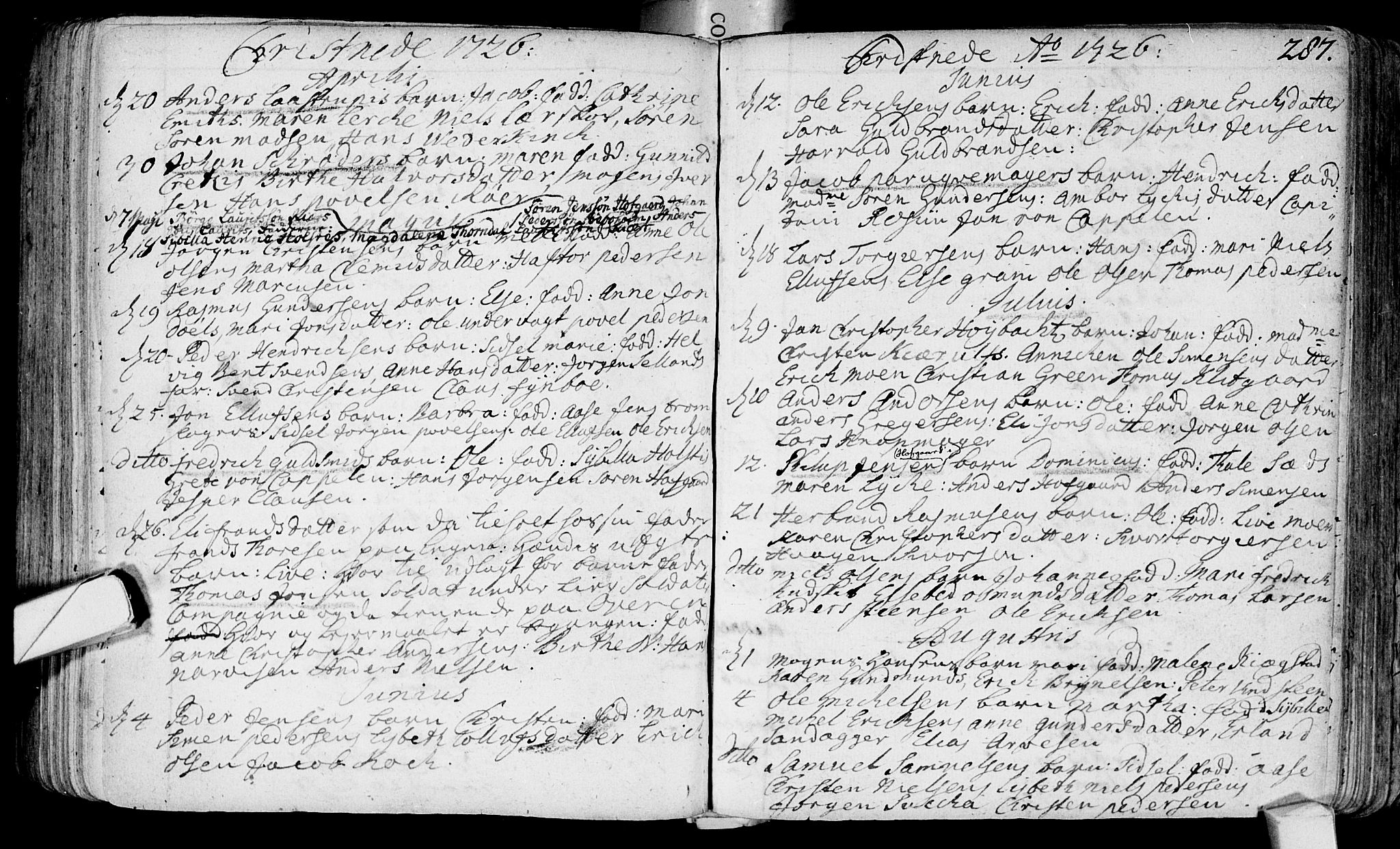 Bragernes kirkebøker, SAKO/A-6/F/Fa/L0003: Ministerialbok nr. I 3, 1706-1734, s. 287