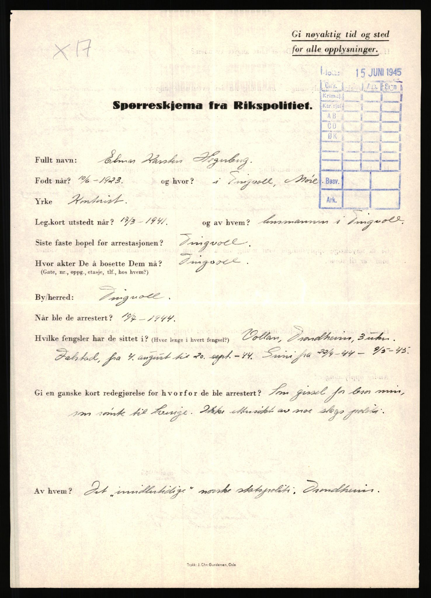 Rikspolitisjefen, AV/RA-S-1560/L/L0006: Hansen, Adolf Boye - Hemstad, Gunnar, 1940-1945, s. 959