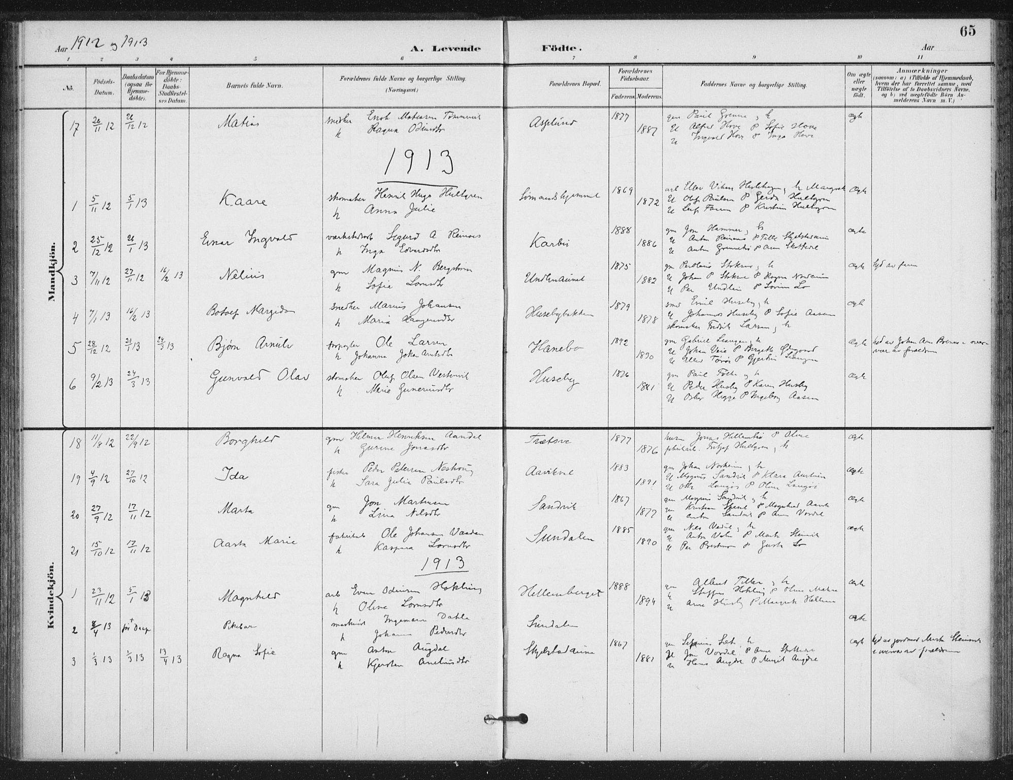 Ministerialprotokoller, klokkerbøker og fødselsregistre - Nord-Trøndelag, AV/SAT-A-1458/714/L0131: Ministerialbok nr. 714A02, 1896-1918, s. 65