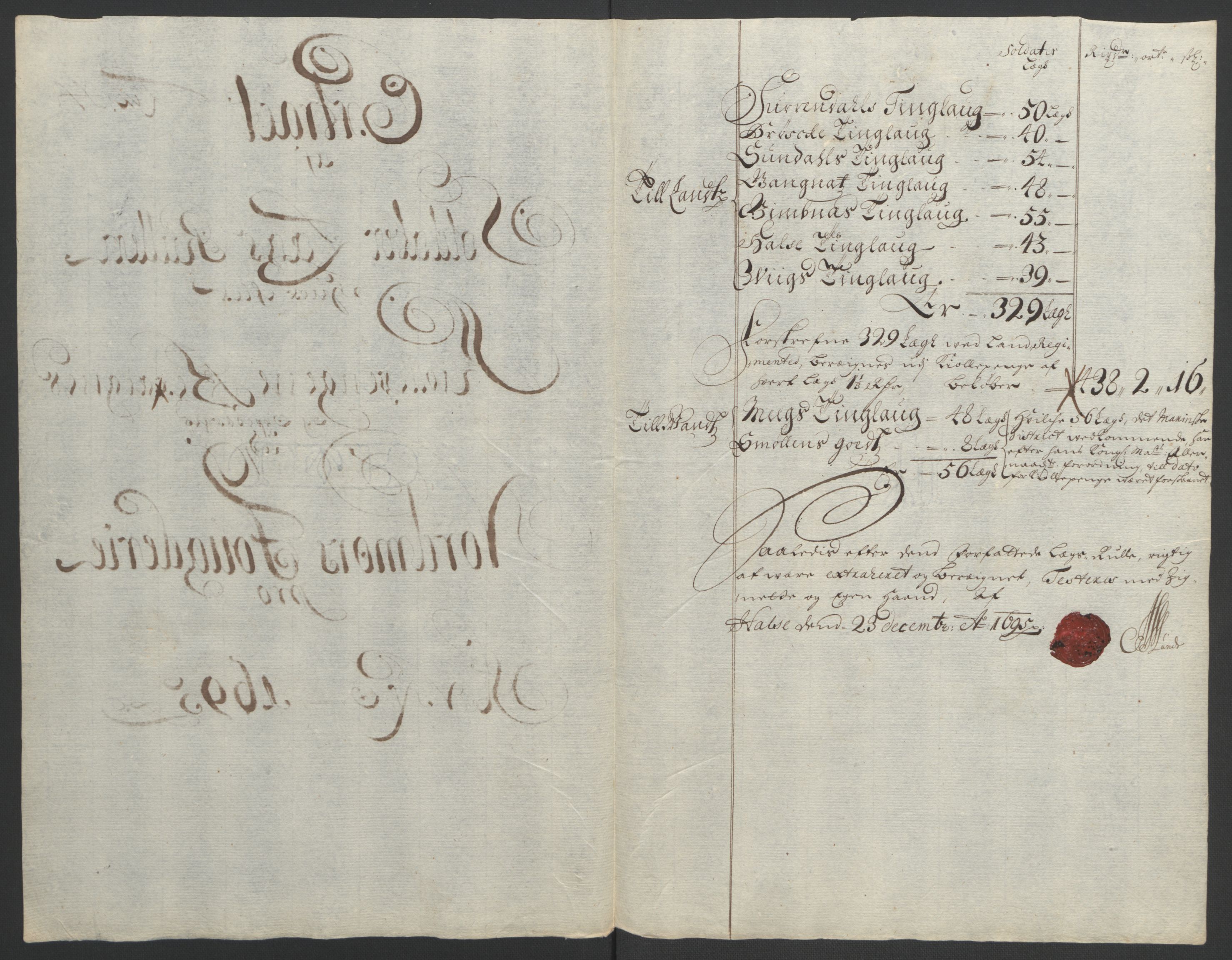 Rentekammeret inntil 1814, Reviderte regnskaper, Fogderegnskap, AV/RA-EA-4092/R56/L3736: Fogderegnskap Nordmøre, 1694-1696, s. 277
