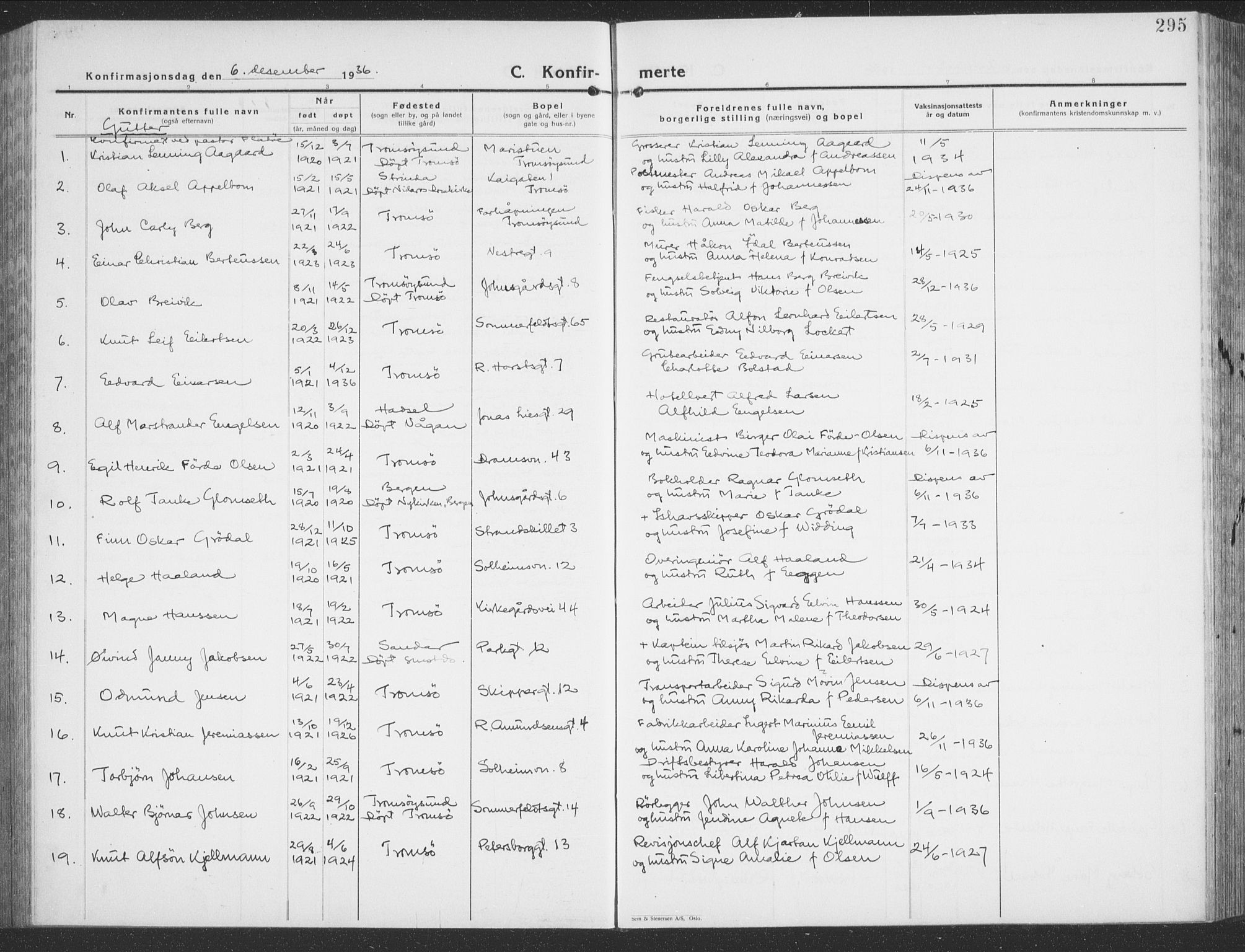 Tromsø sokneprestkontor/stiftsprosti/domprosti, AV/SATØ-S-1343/G/Gb/L0010klokker: Klokkerbok nr. 10, 1925-1937, s. 295