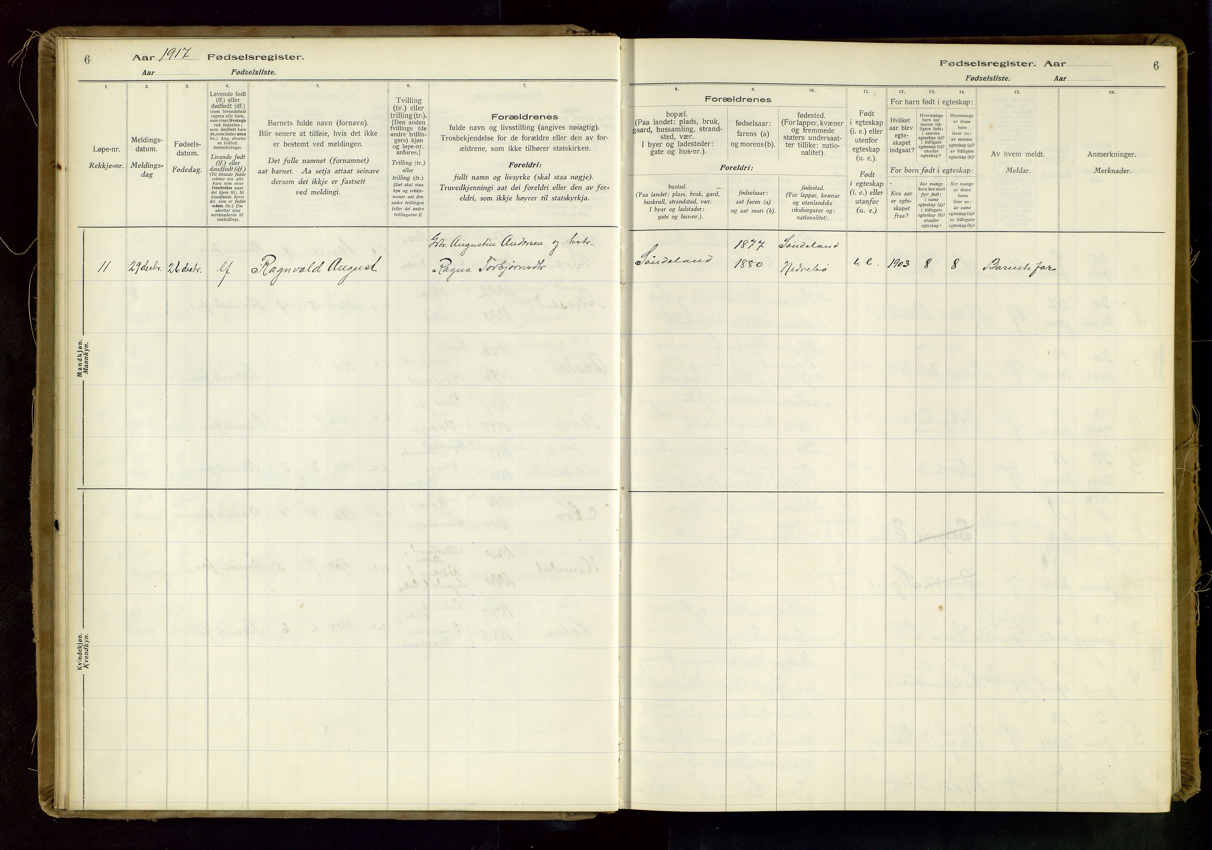 Tysvær sokneprestkontor, AV/SAST-A -101864/I/Id/L0003: Fødselsregister nr. 3, 1916-1982, s. 6