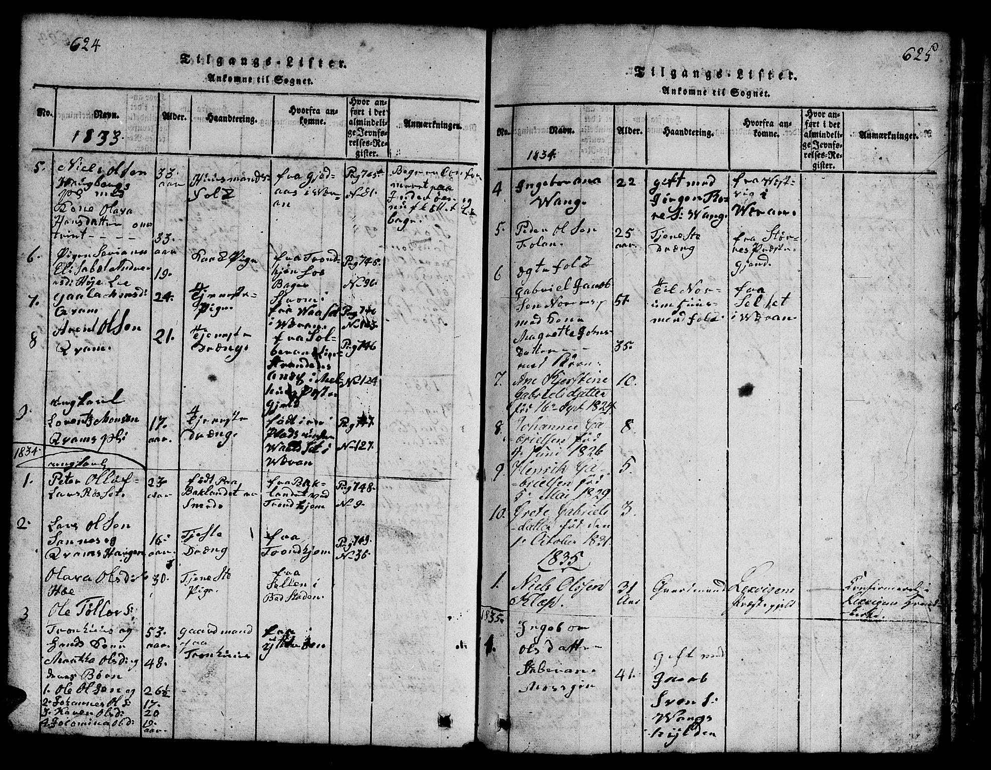 Ministerialprotokoller, klokkerbøker og fødselsregistre - Nord-Trøndelag, SAT/A-1458/730/L0298: Klokkerbok nr. 730C01, 1816-1849, s. 624-625