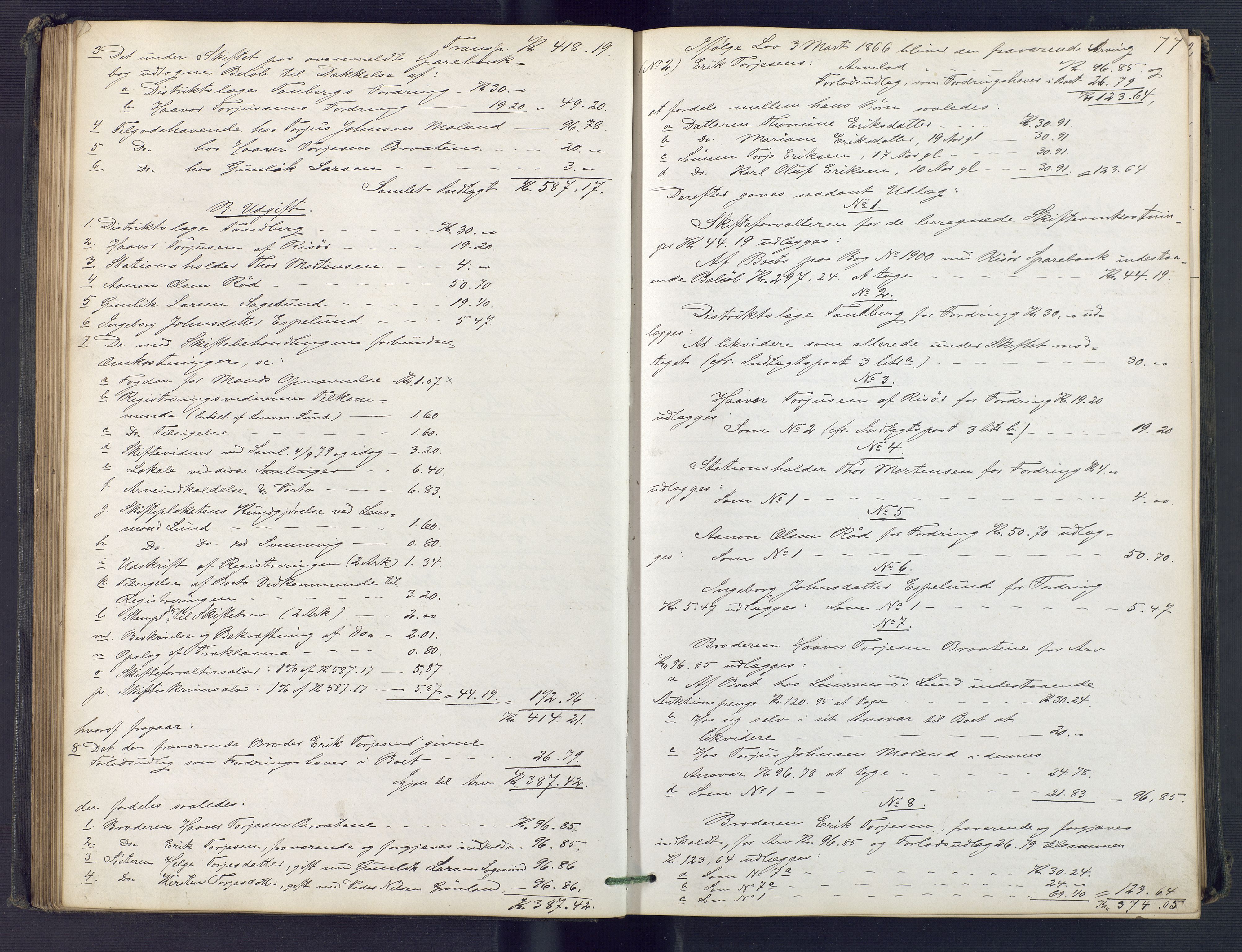 Holt sorenskriveri, AV/SAK-1221-0002/H/Hc/L0033: Skifteutlodningsprotokoll nr. 8, 1879-1884, s. 76b-77a