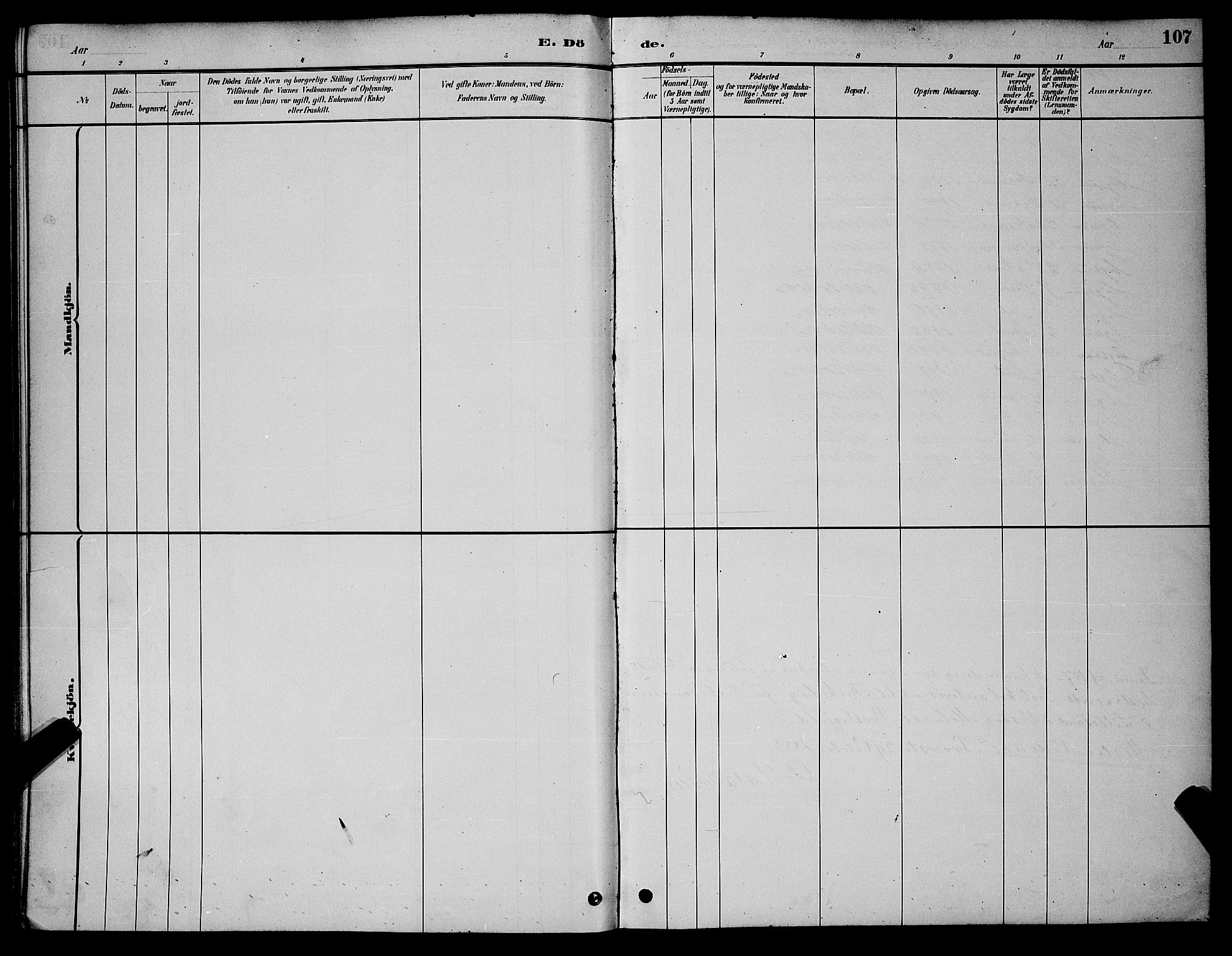Vestre Moland sokneprestkontor, AV/SAK-1111-0046/F/Fb/Fba/L0001: Klokkerbok nr. B 1, 1884-1903, s. 107