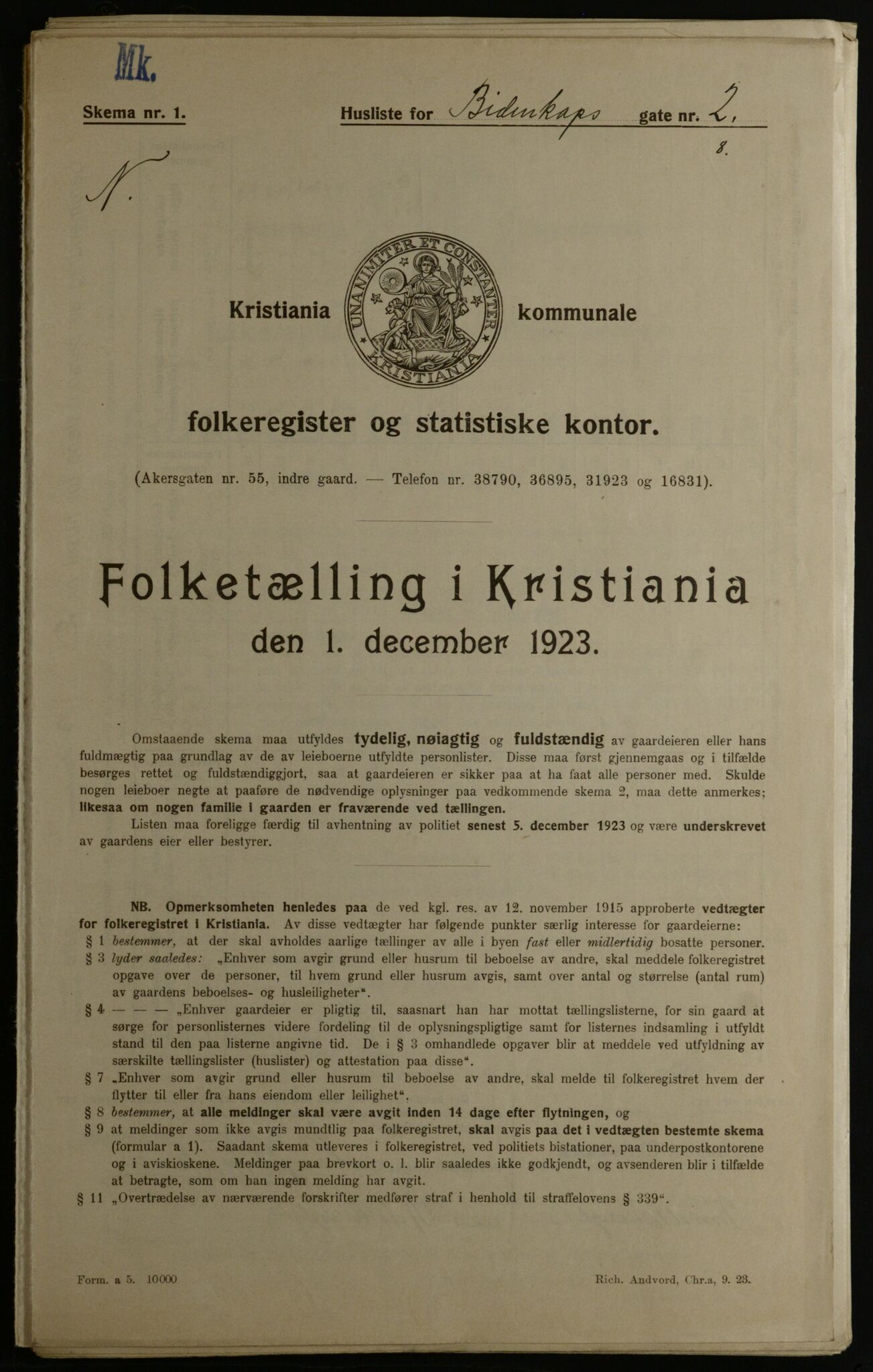 OBA, Kommunal folketelling 1.12.1923 for Kristiania, 1923, s. 5753