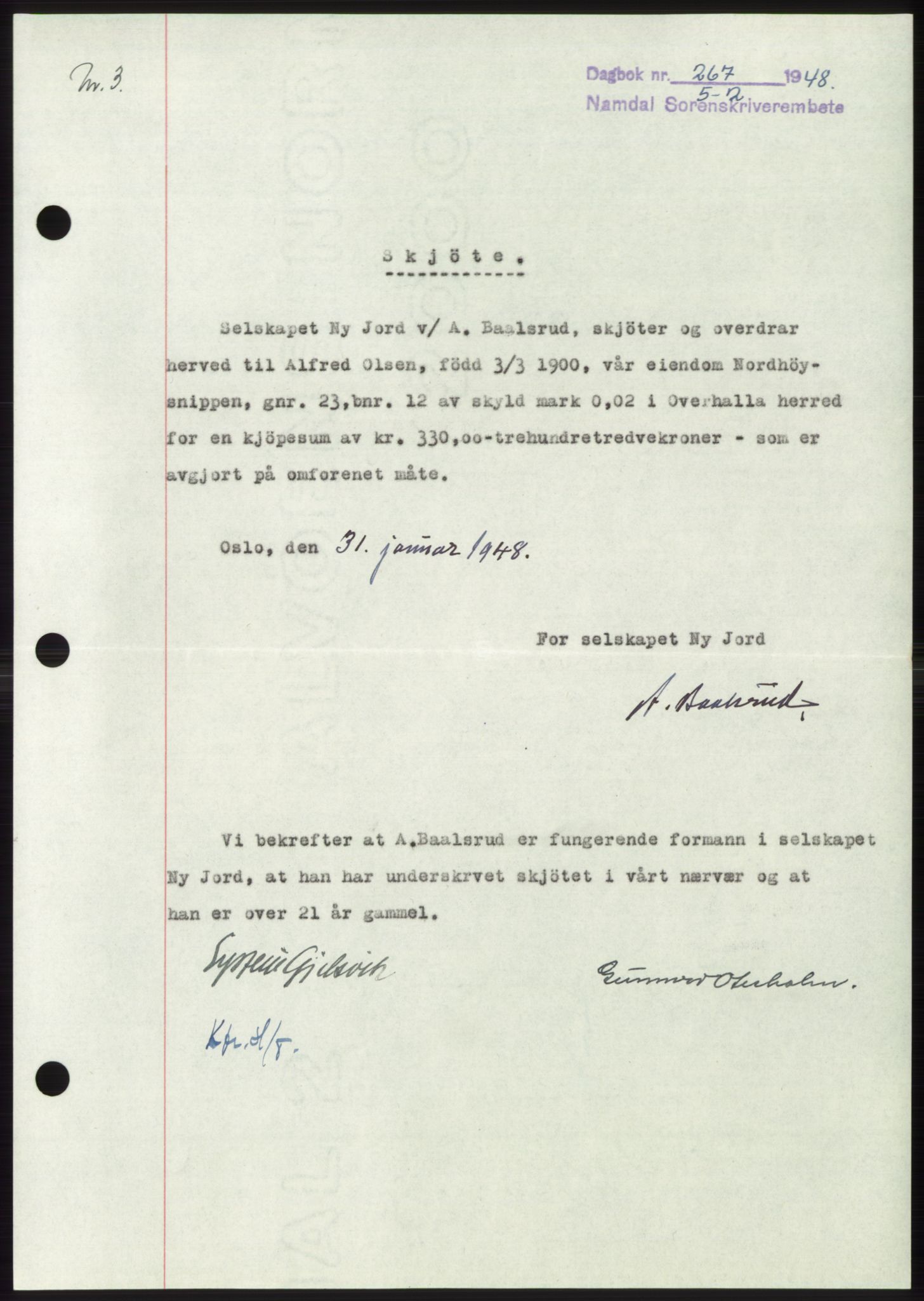 Namdal sorenskriveri, SAT/A-4133/1/2/2C: Pantebok nr. -, 1947-1948, Dagboknr: 267/1948