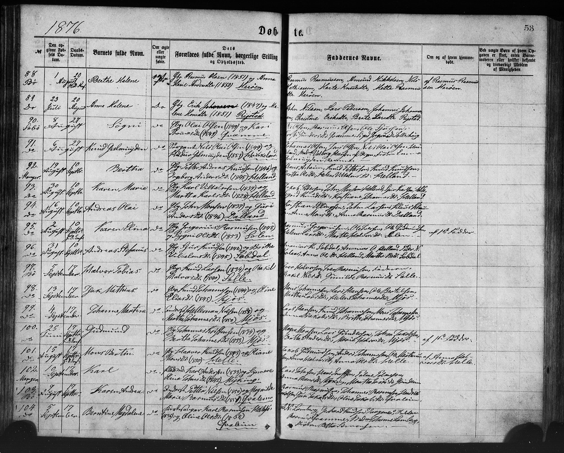 Manger sokneprestembete, AV/SAB-A-76801/H/Haa: Ministerialbok nr. A 8, 1871-1880, s. 53