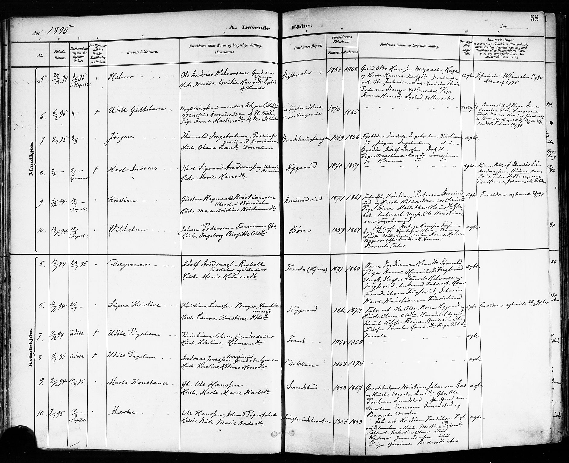 Eidsvoll prestekontor Kirkebøker, AV/SAO-A-10888/F/Fa/L0004: Ministerialbok nr. I 4, 1891-1900, s. 58
