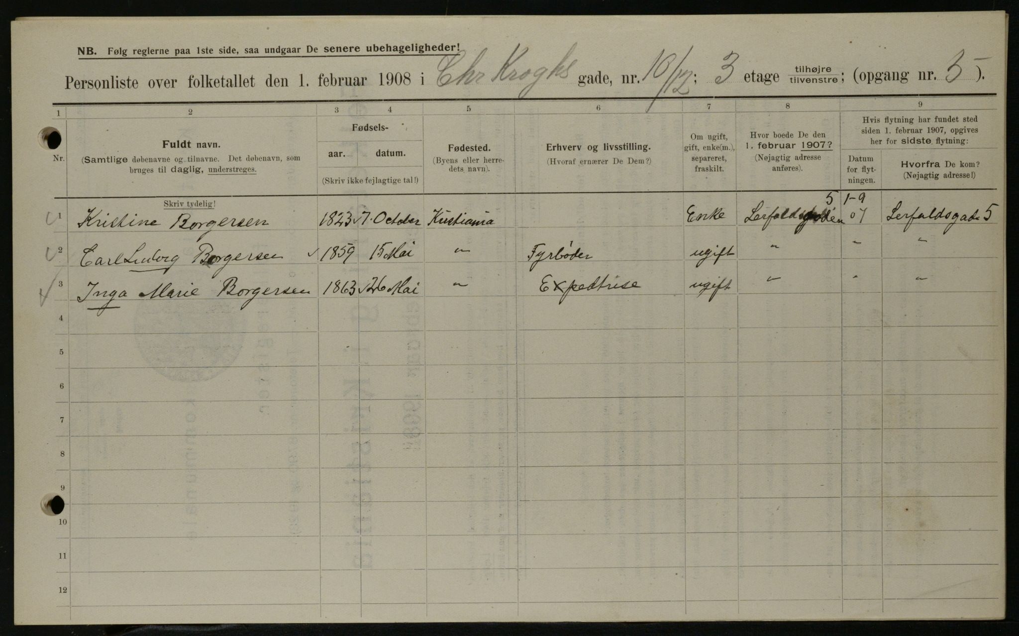 OBA, Kommunal folketelling 1.2.1908 for Kristiania kjøpstad, 1908, s. 11048