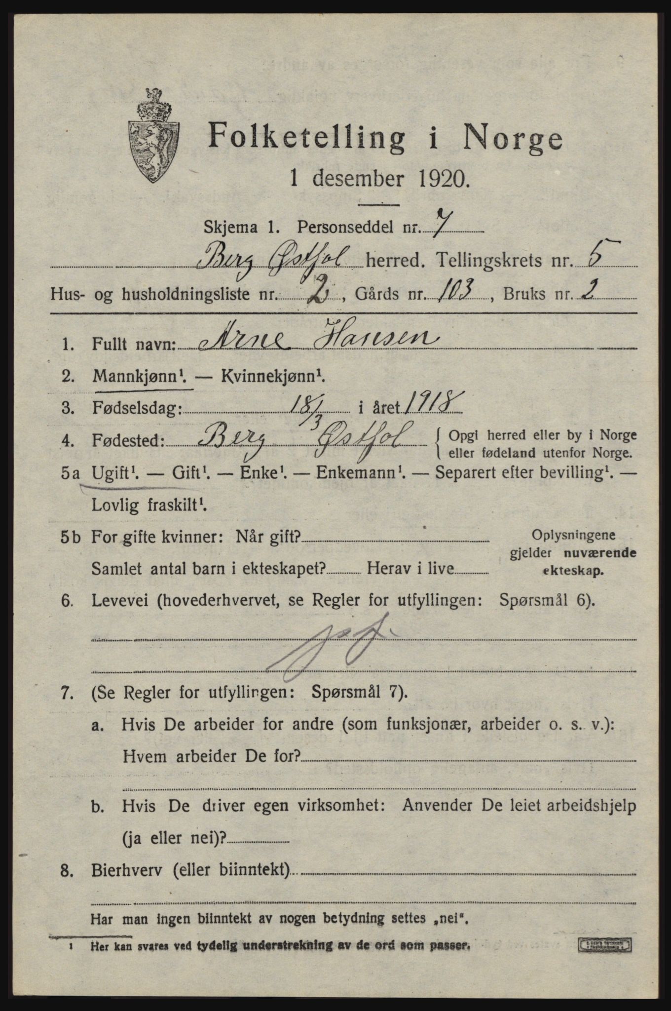 SAO, Folketelling 1920 for 0116 Berg herred, 1920, s. 9253