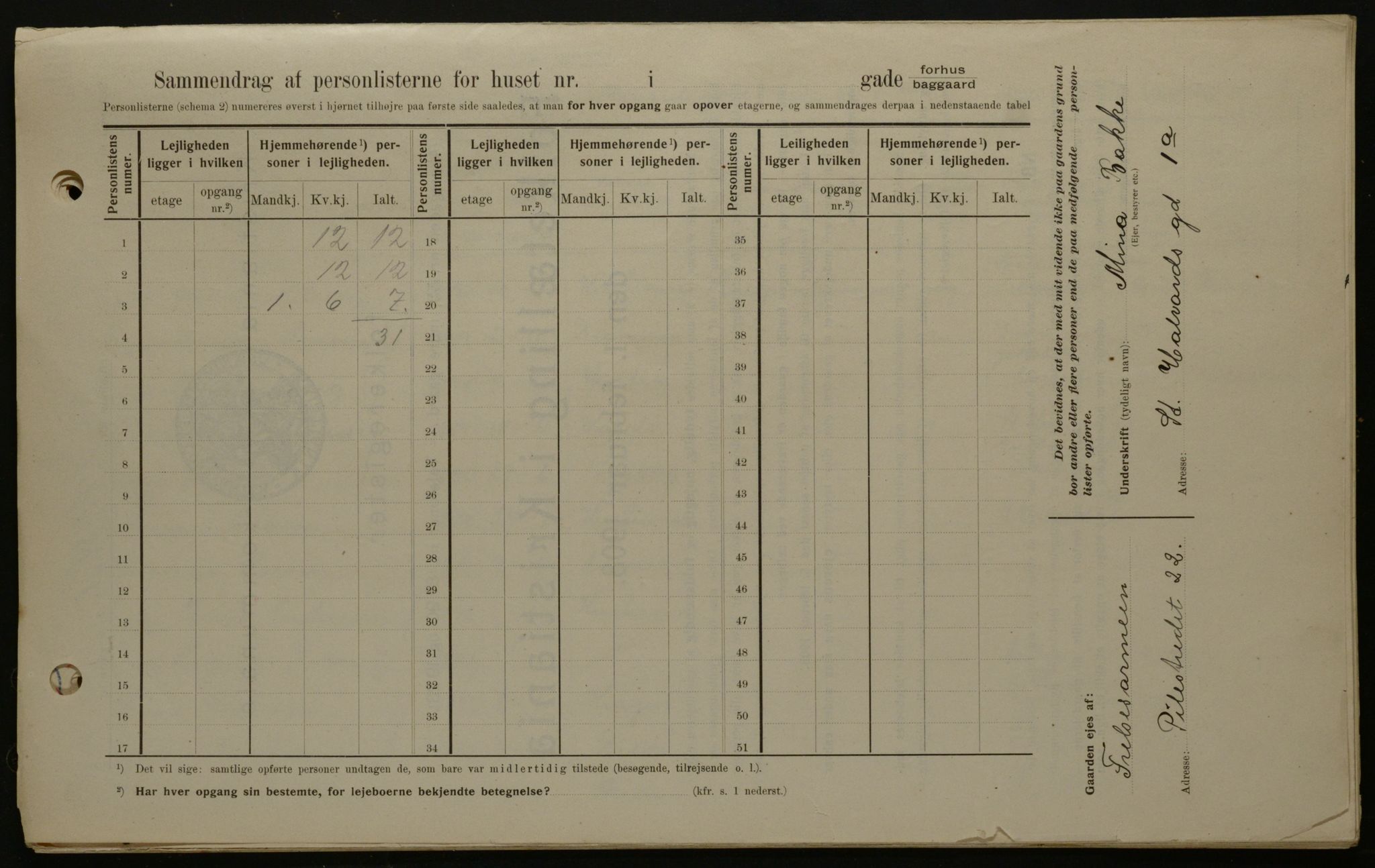 OBA, Kommunal folketelling 1.2.1908 for Kristiania kjøpstad, 1908, s. 78784