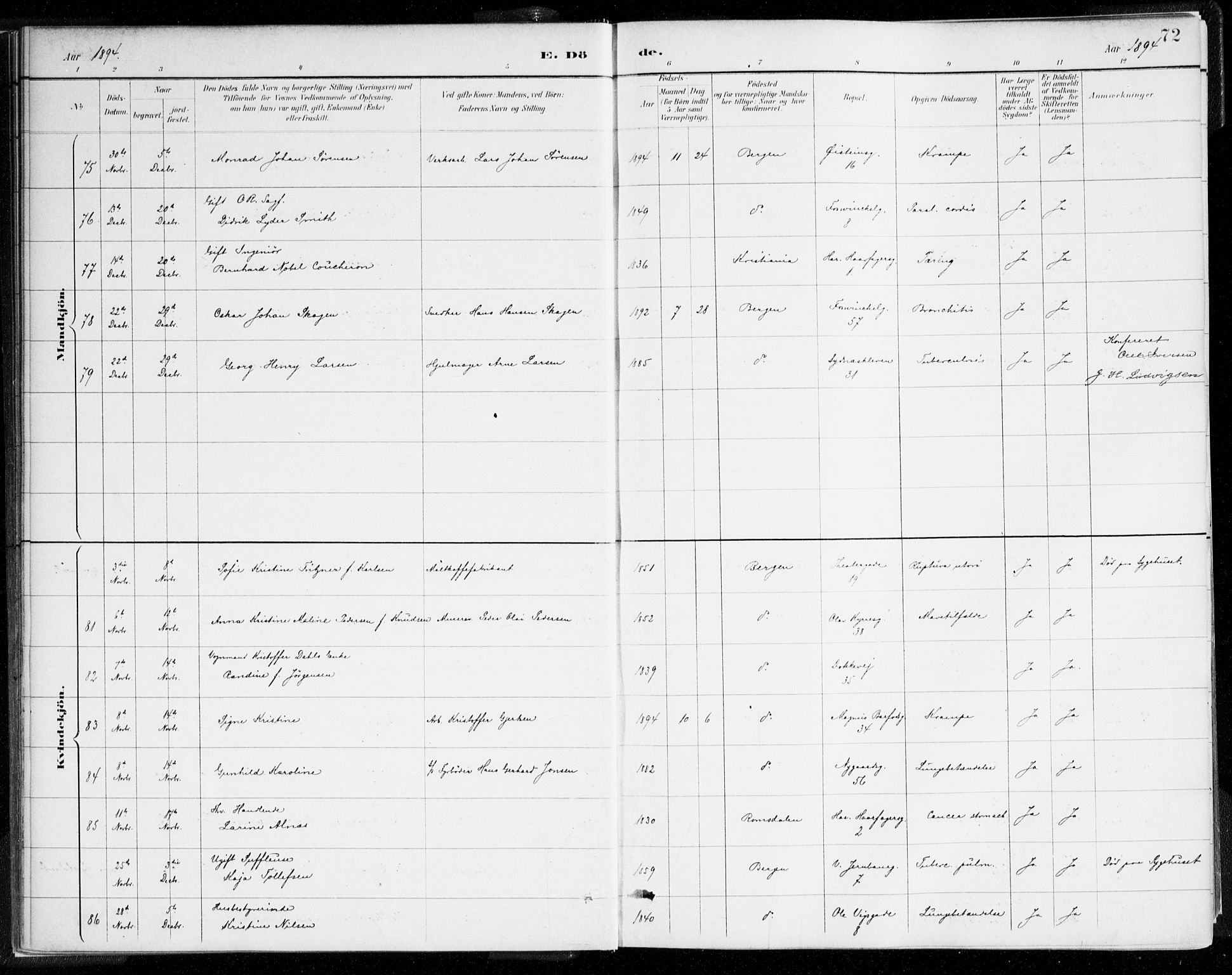 Johanneskirken sokneprestembete, SAB/A-76001/H/Haa/L0019: Ministerialbok nr. E 1, 1885-1915, s. 72