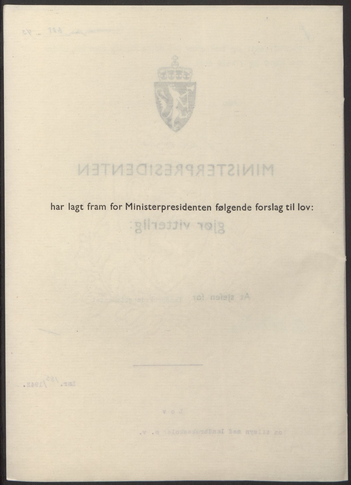NS-administrasjonen 1940-1945 (Statsrådsekretariatet, de kommisariske statsråder mm), AV/RA-S-4279/D/Db/L0098: Lover II, 1942, s. 346