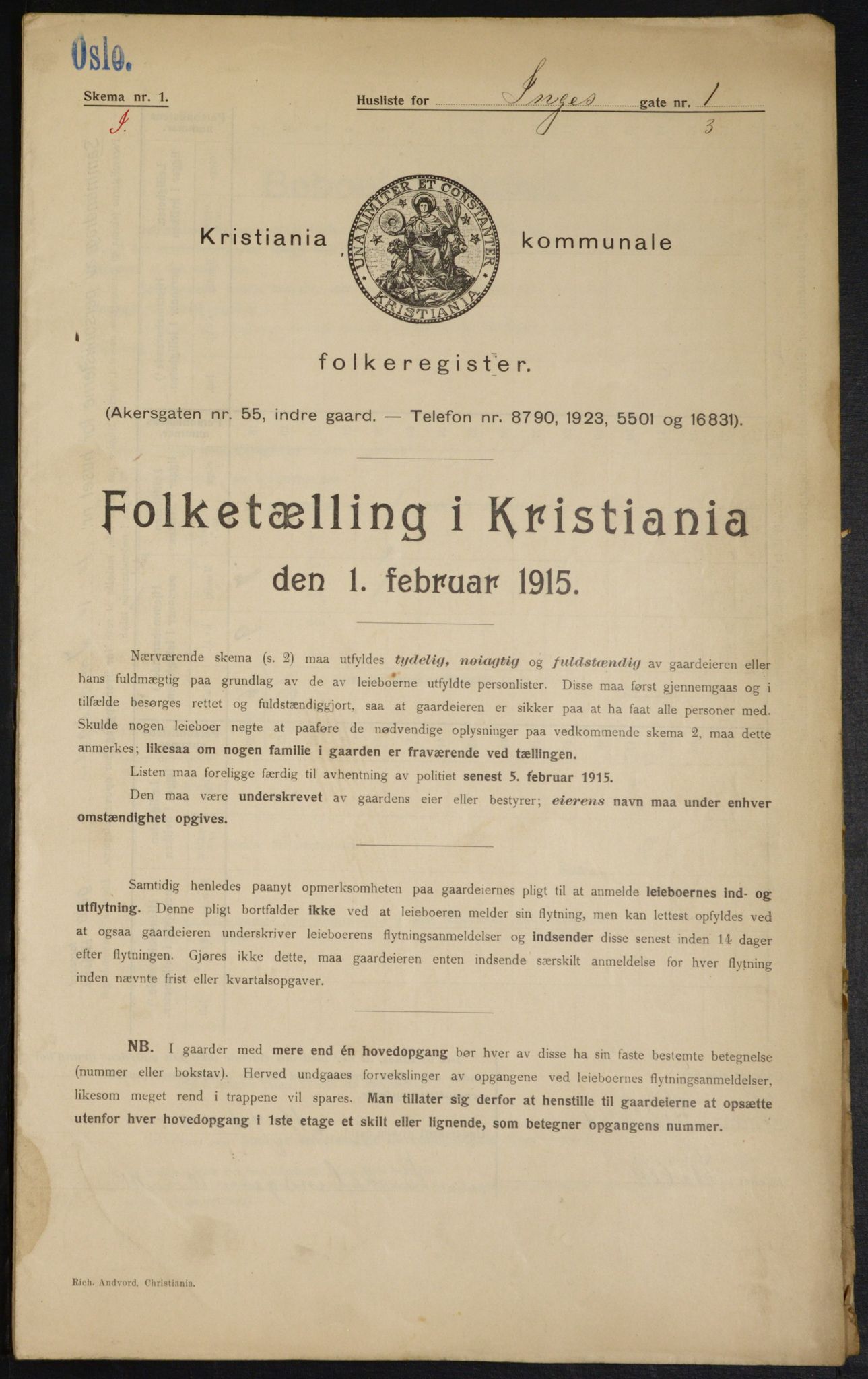 OBA, Kommunal folketelling 1.2.1915 for Kristiania, 1915, s. 43385