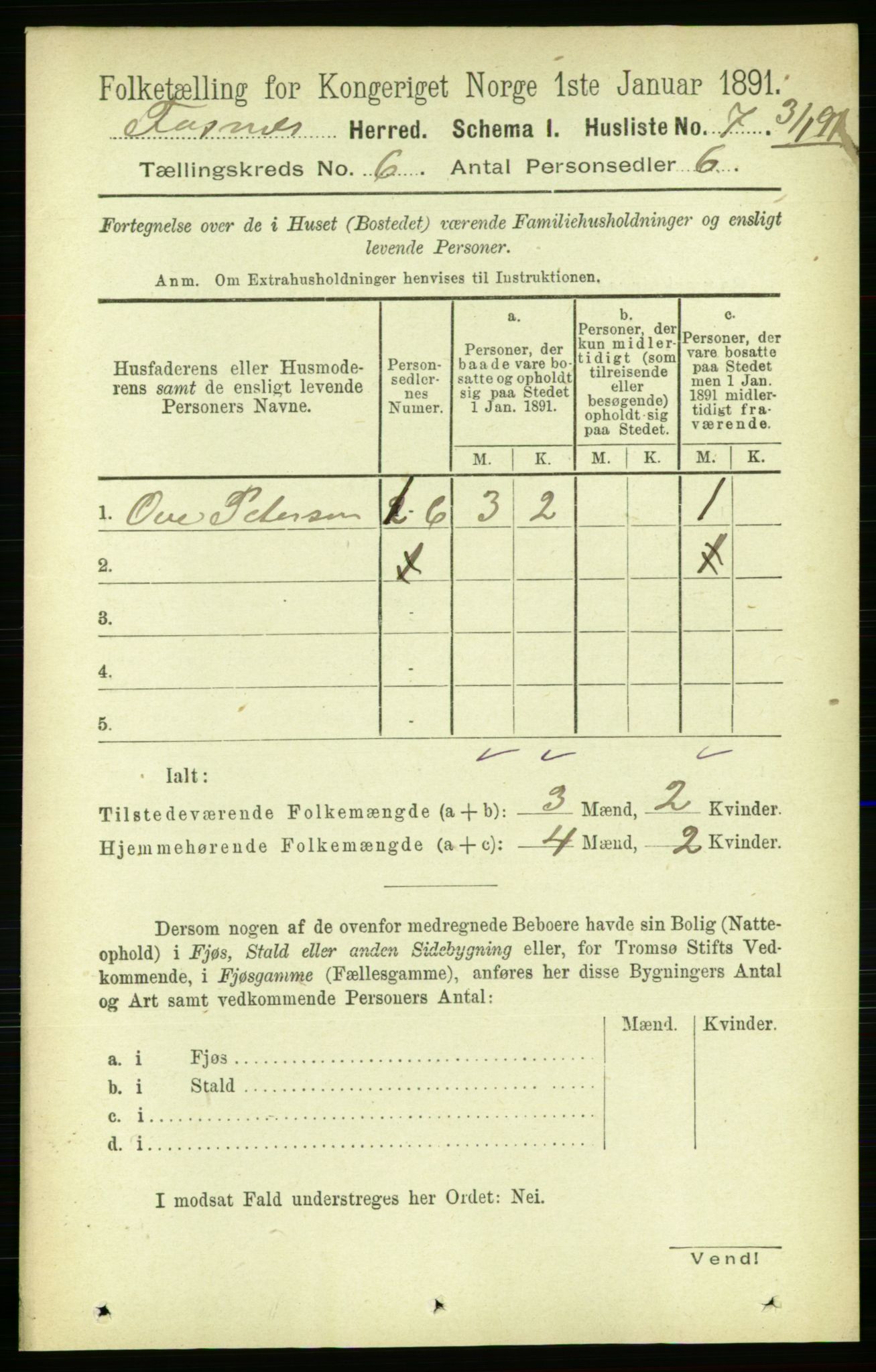 RA, Folketelling 1891 for 1748 Fosnes herred, 1891, s. 2726