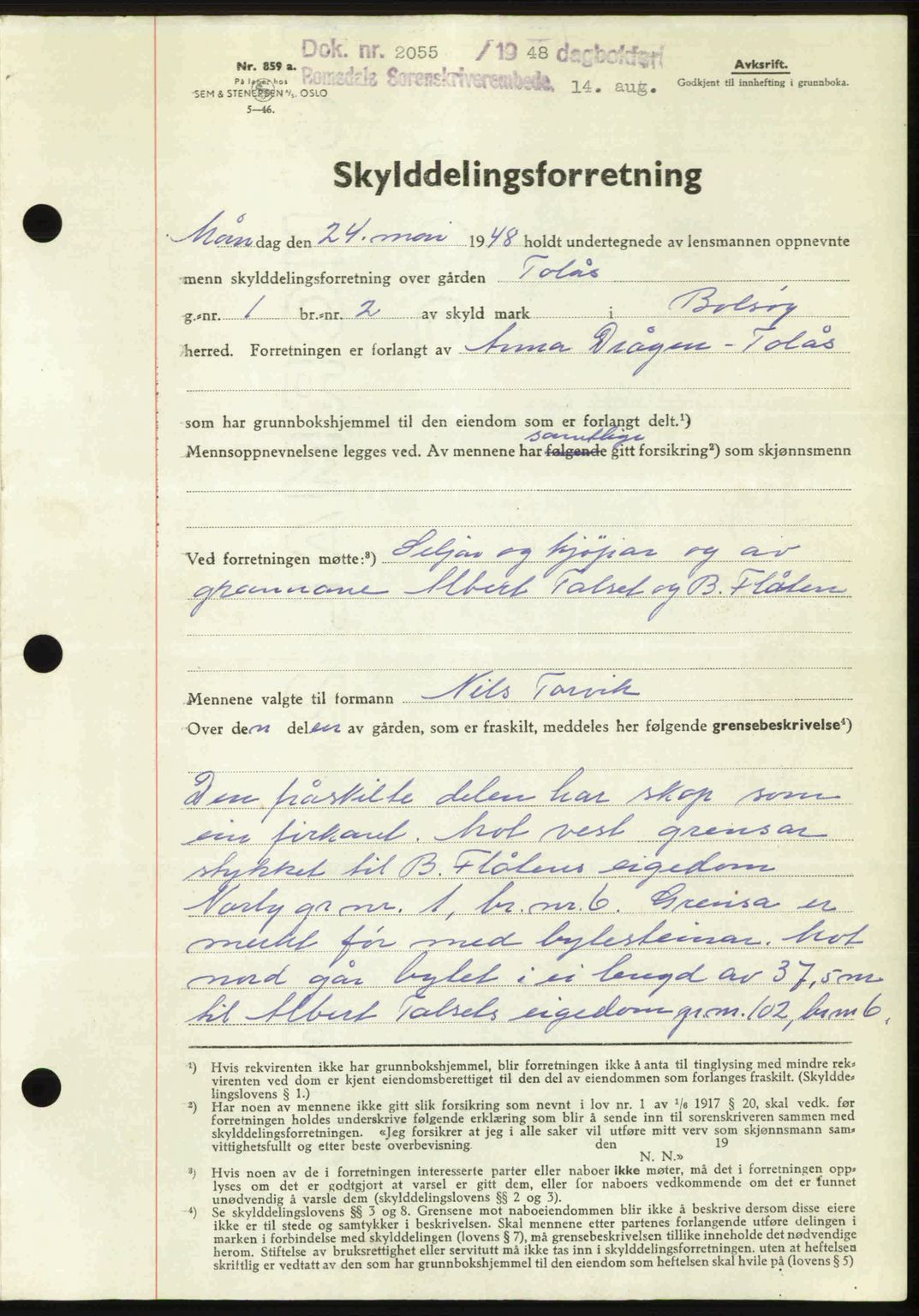 Romsdal sorenskriveri, SAT/A-4149/1/2/2C: Pantebok nr. A27, 1948-1948, Dagboknr: 2055/1948