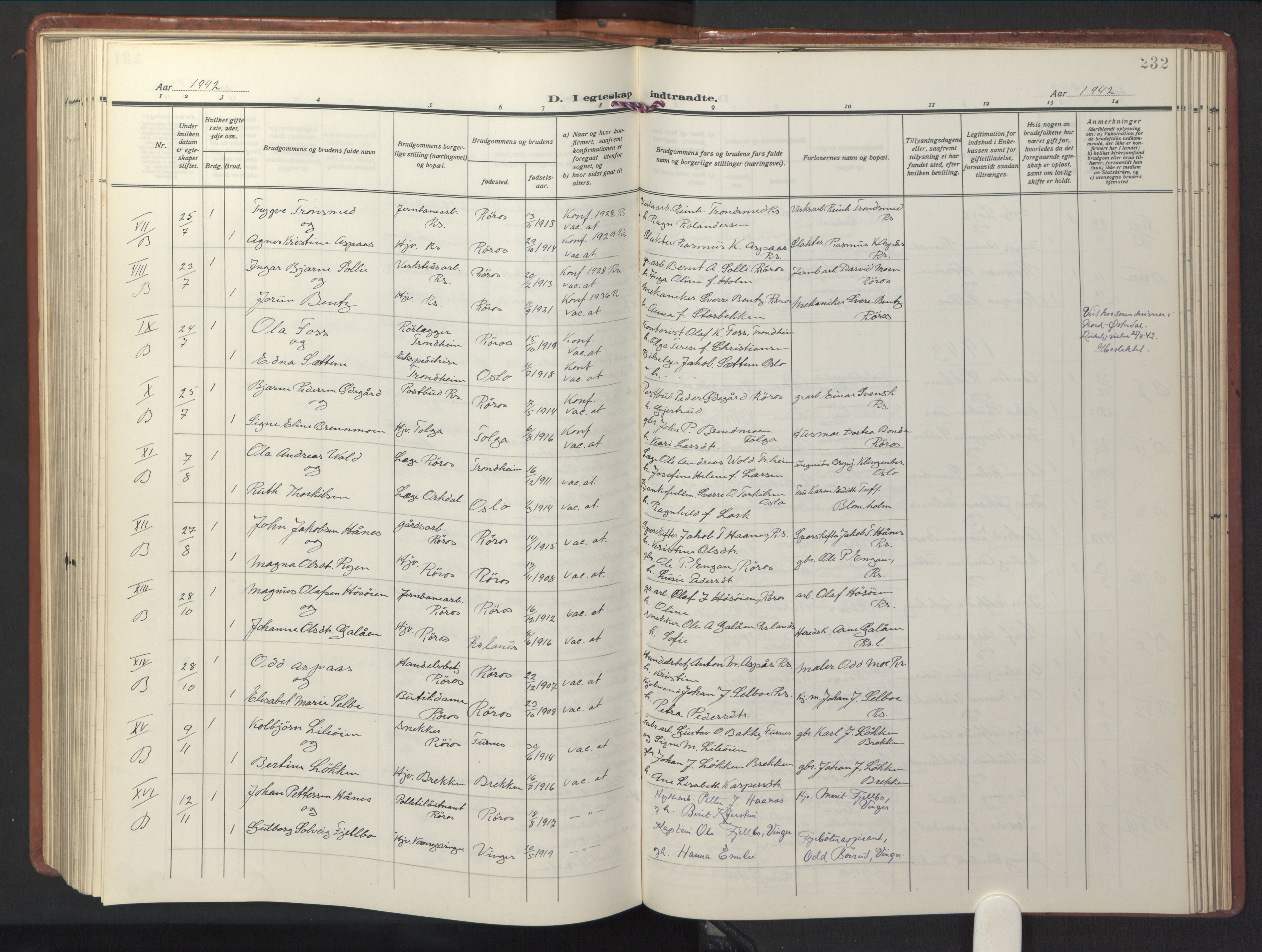 Ministerialprotokoller, klokkerbøker og fødselsregistre - Sør-Trøndelag, SAT/A-1456/681/L0943: Klokkerbok nr. 681C07, 1926-1954, s. 232