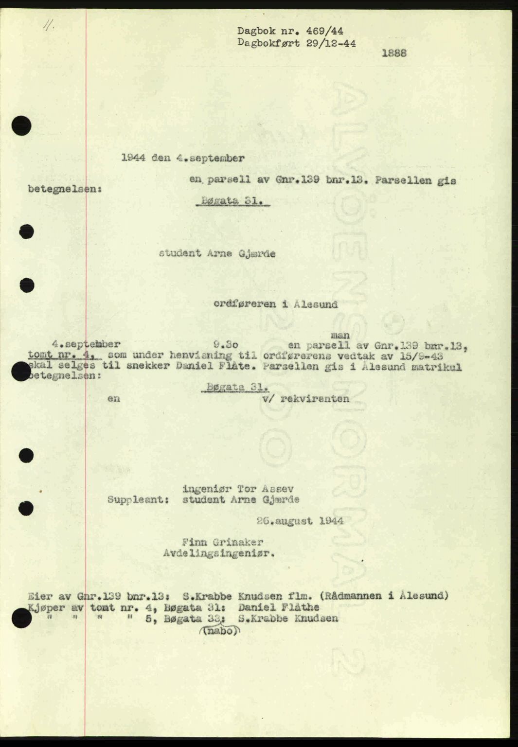 Ålesund byfogd, AV/SAT-A-4384: Pantebok nr. 36a, 1944-1945, Dagboknr: 469/1944