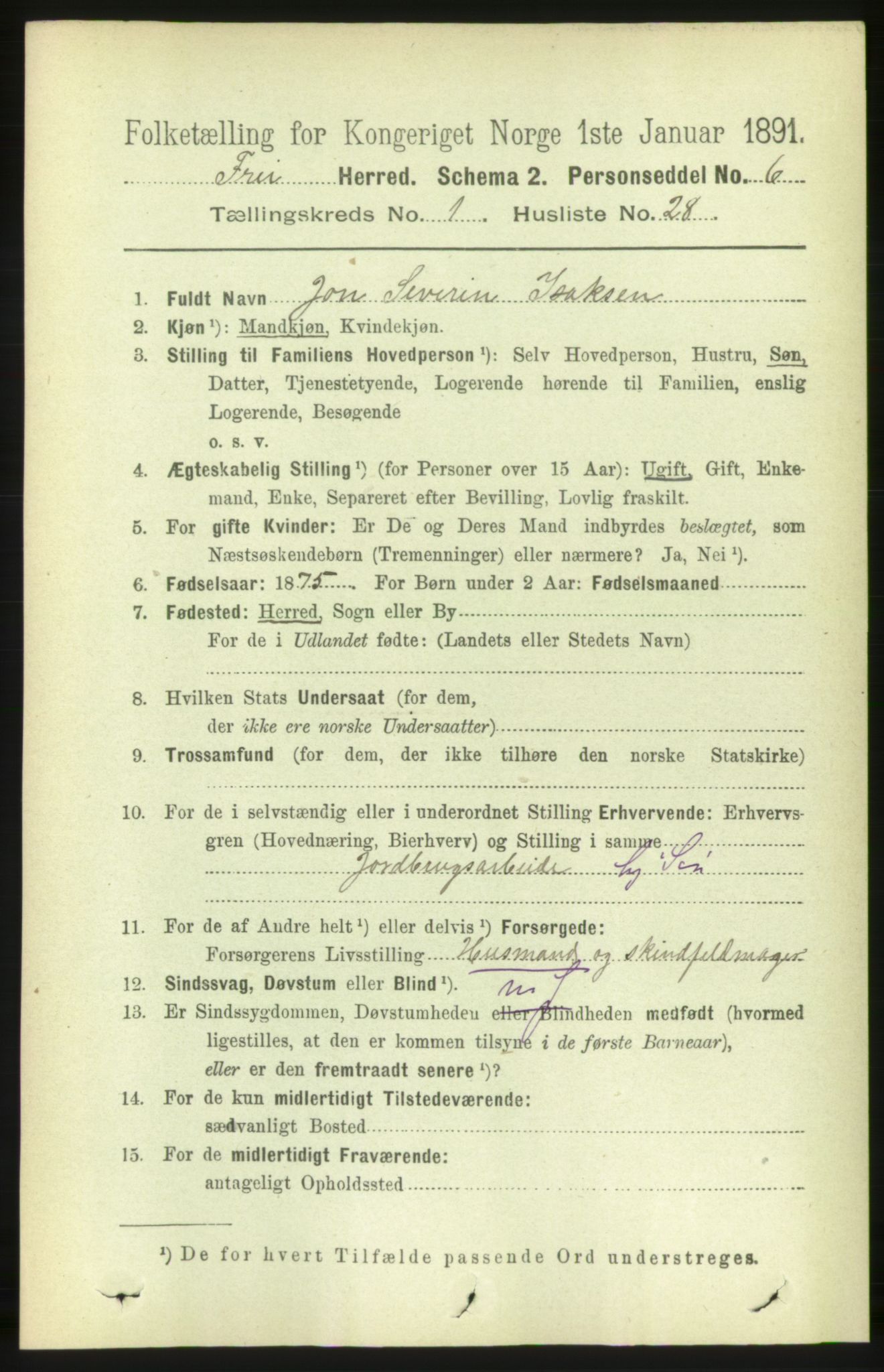 RA, Folketelling 1891 for 1556 Frei herred, 1891, s. 297
