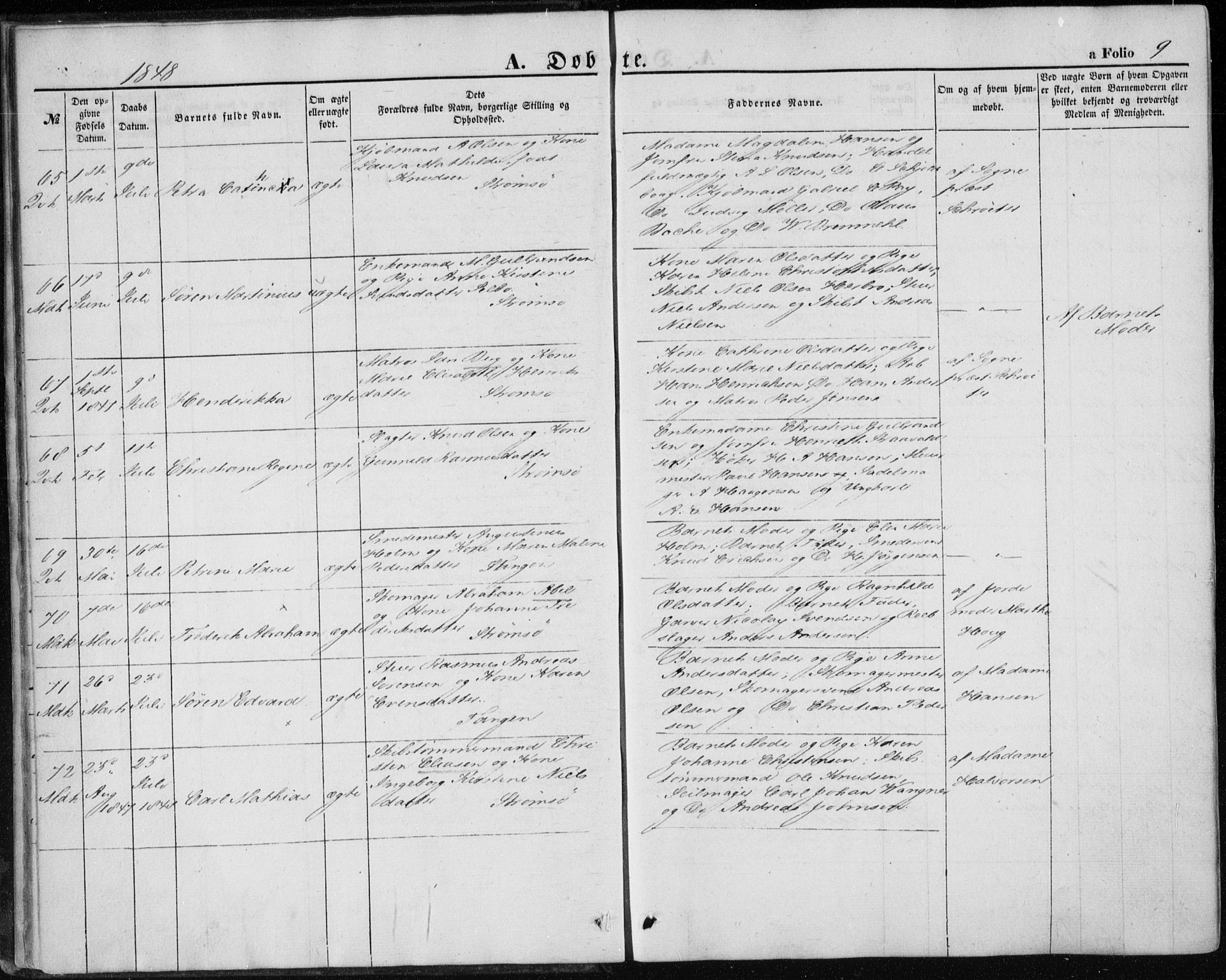 Strømsø kirkebøker, AV/SAKO-A-246/F/Fa/L0014: Ministerialbok nr. I 14, 1848-1858, s. 9