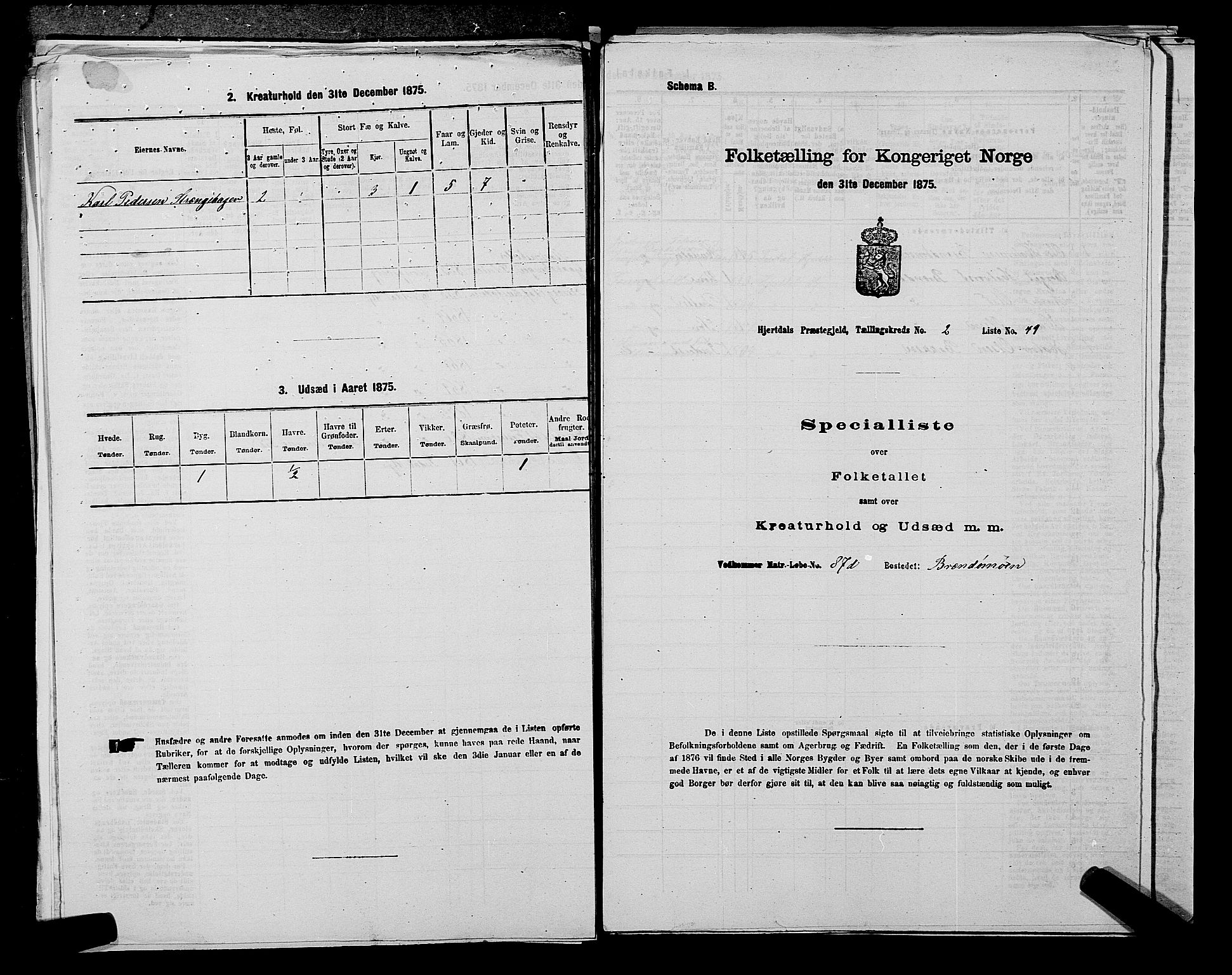 SAKO, Folketelling 1875 for 0827P Hjartdal prestegjeld, 1875, s. 305