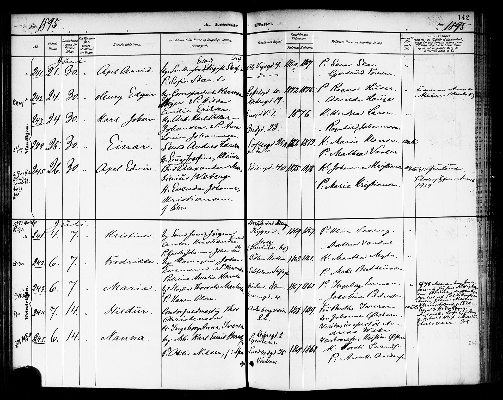 Rikshospitalet prestekontor Kirkebøker, AV/SAO-A-10309b/F/L0009: Ministerialbok nr. 9, 1894-1897, s. 142