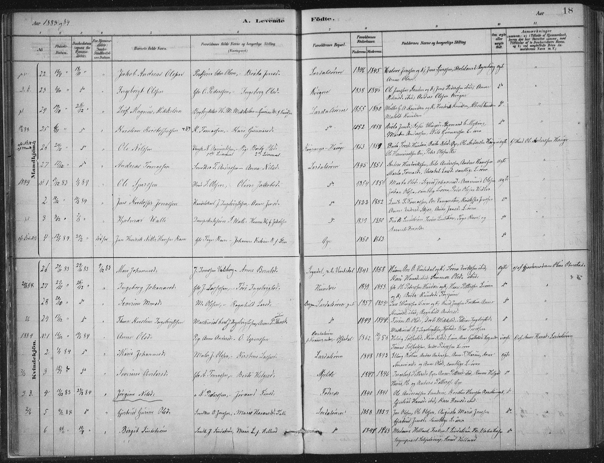 Lærdal sokneprestembete, AV/SAB-A-81201: Ministerialbok nr. D  1, 1878-1908, s. 18