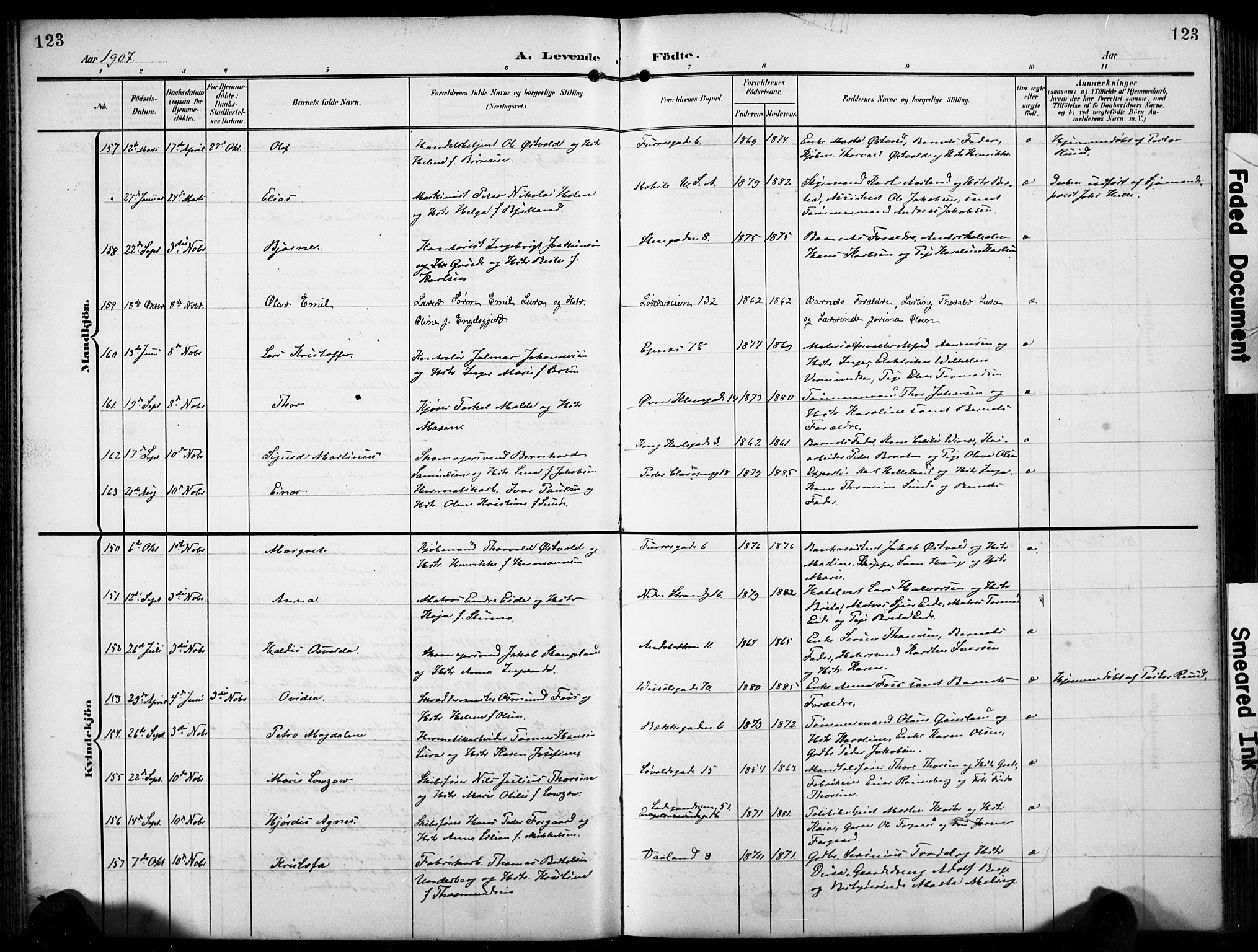 Domkirken sokneprestkontor, AV/SAST-A-101812/001/30/30BB/L0018: Klokkerbok nr. B 18, 1903-1915, s. 123