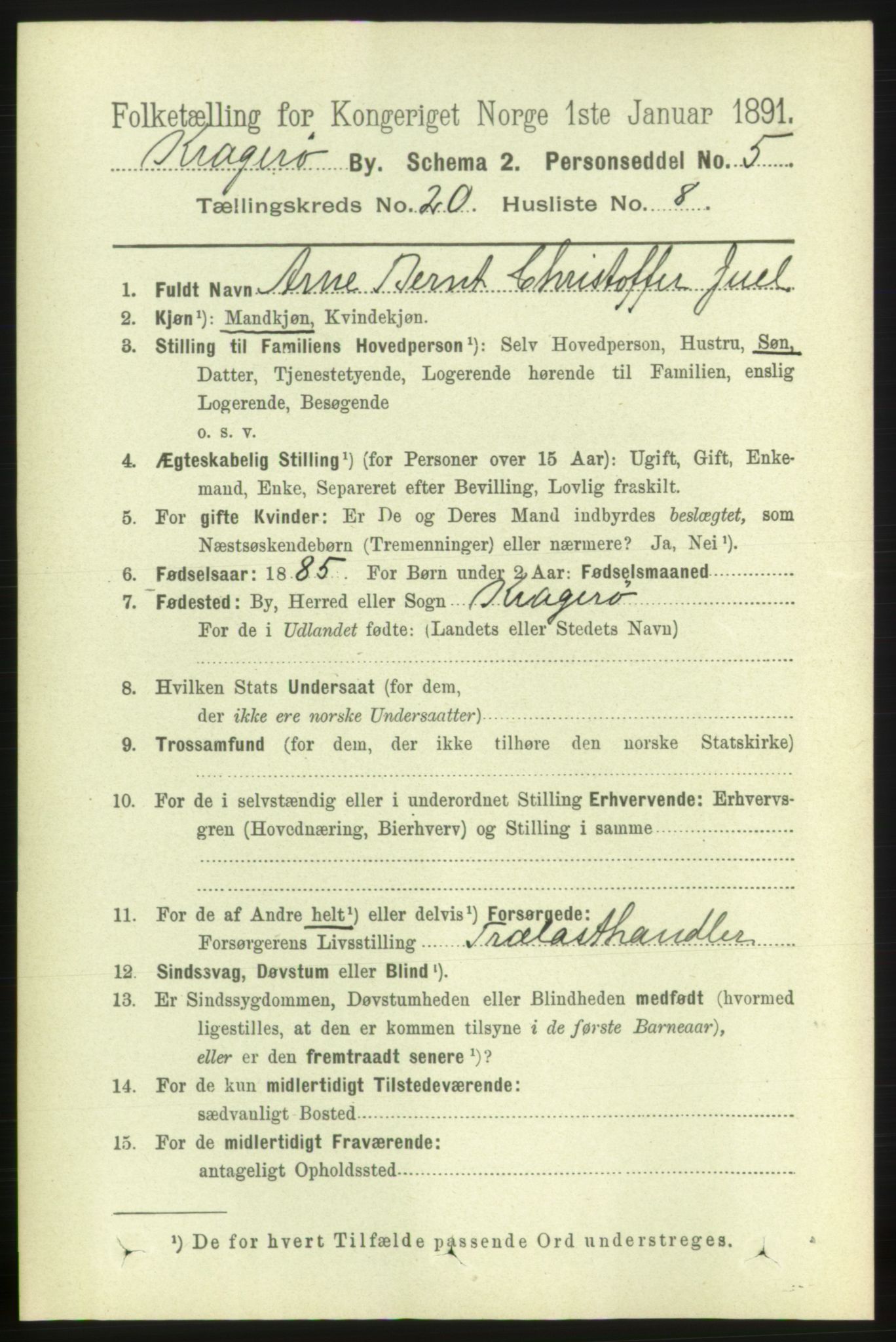 RA, Folketelling 1891 for 0801 Kragerø kjøpstad, 1891, s. 4663