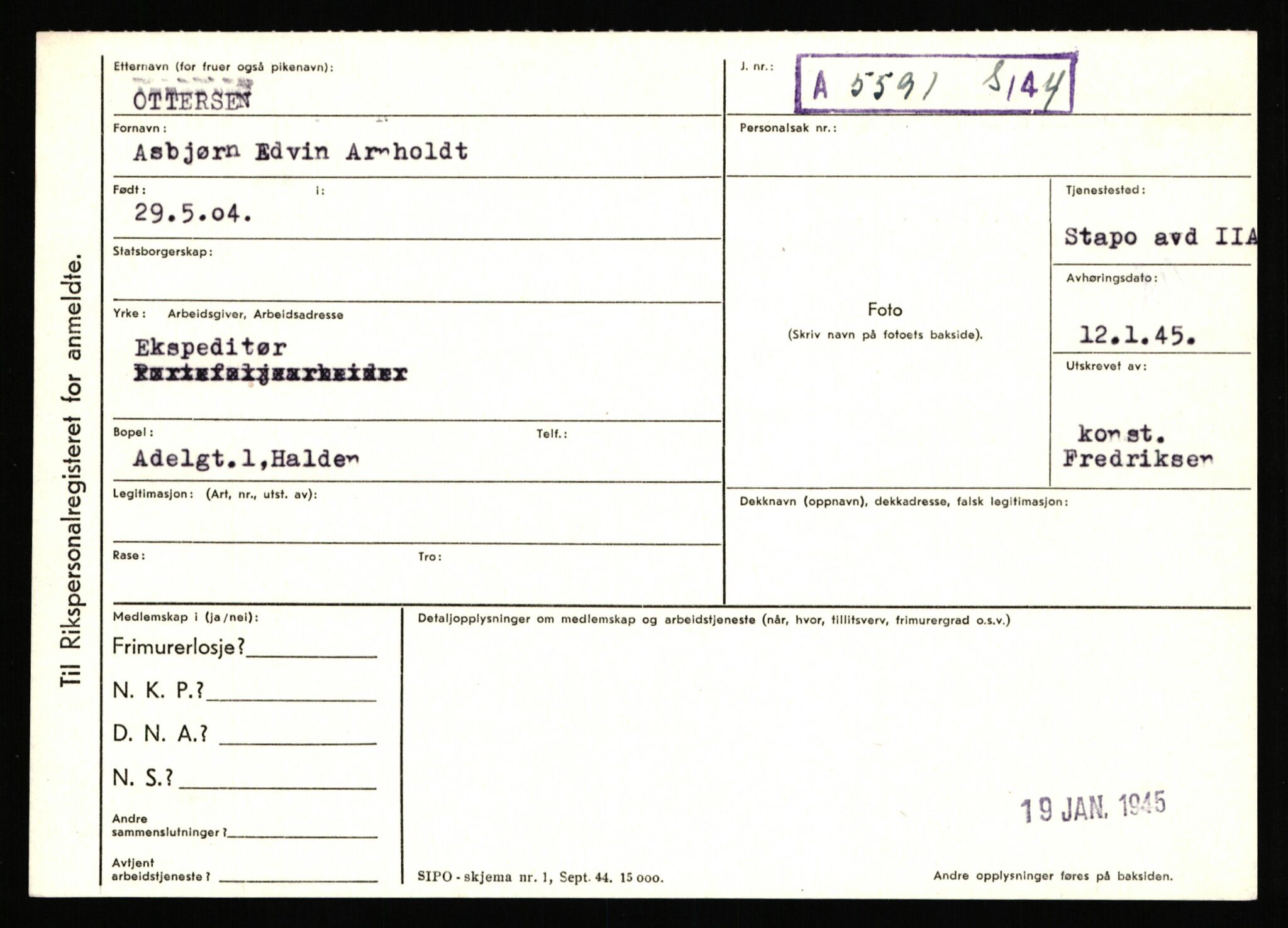 Statspolitiet - Hovedkontoret / Osloavdelingen, AV/RA-S-1329/C/Ca/L0012: Oanæs - Quistgaard	, 1943-1945, s. 2713