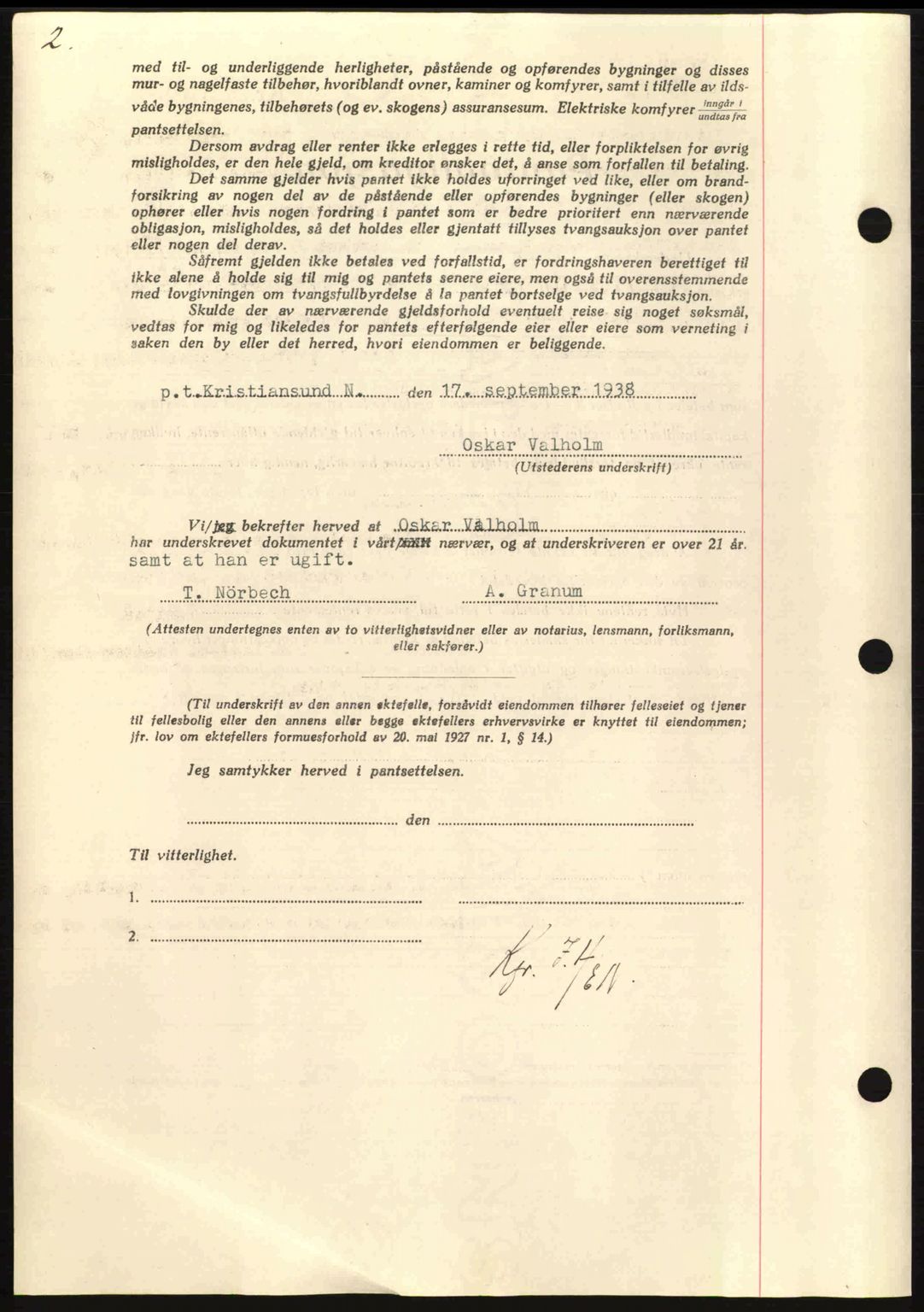 Nordmøre sorenskriveri, AV/SAT-A-4132/1/2/2Ca: Pantebok nr. B84, 1938-1939, Dagboknr: 2224/1938