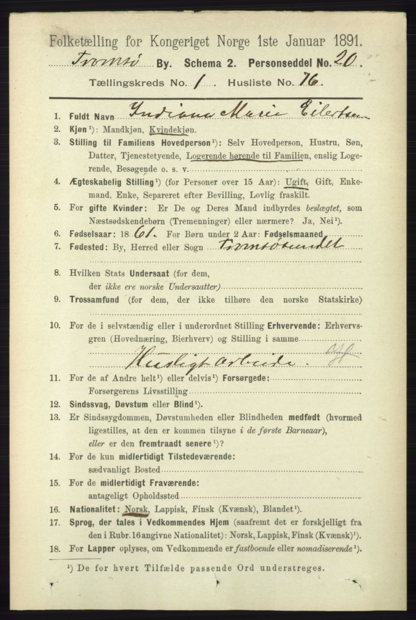 RA, Folketelling 1891 for 1902 Tromsø kjøpstad, 1891, s. 1065