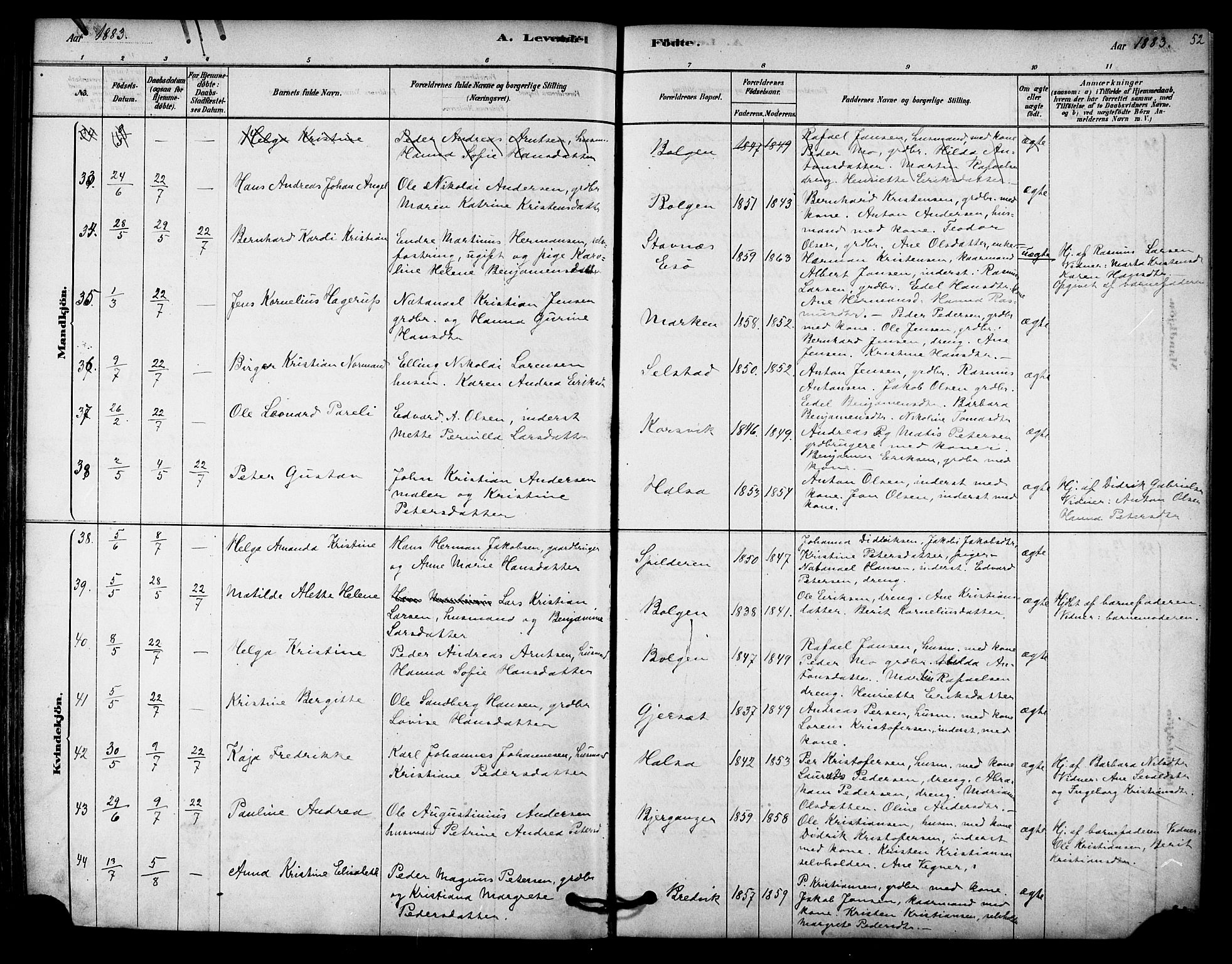 Ministerialprotokoller, klokkerbøker og fødselsregistre - Nordland, AV/SAT-A-1459/843/L0626: Ministerialbok nr. 843A01, 1878-1907, s. 52