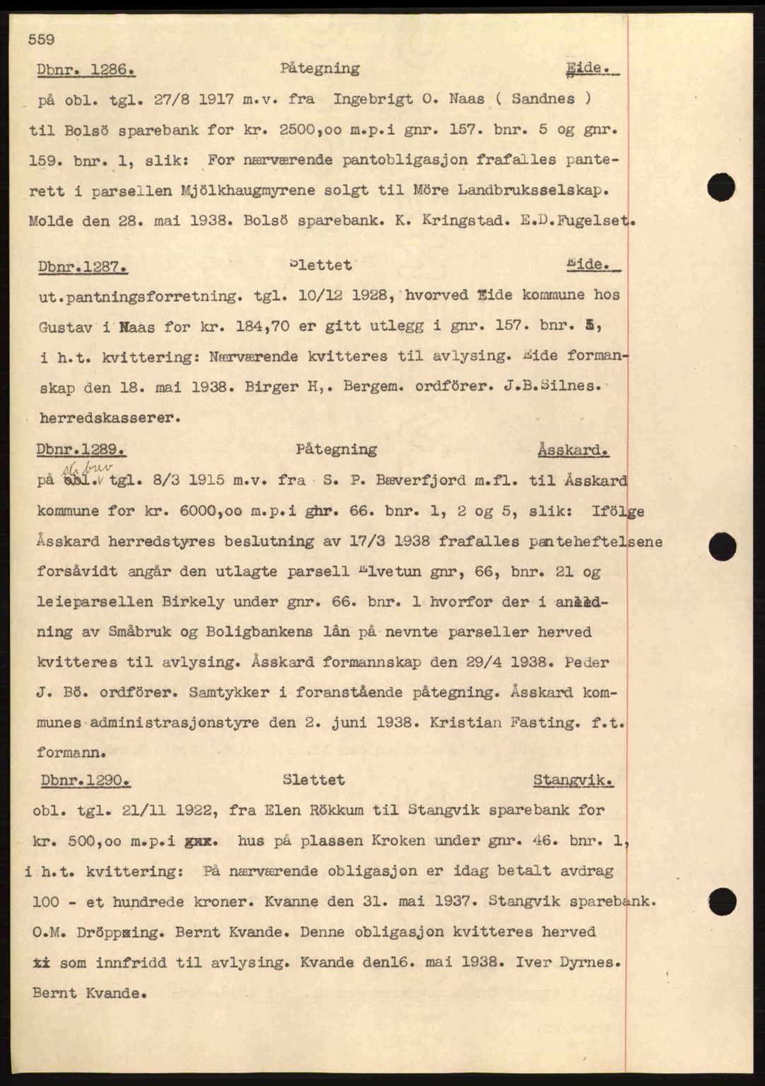 Nordmøre sorenskriveri, SAT/A-4132/1/2/2Ca: Pantebok nr. C80, 1936-1939, Dagboknr: 1286/1938