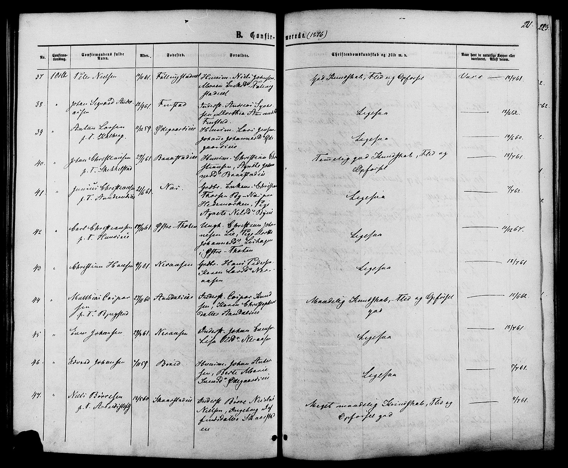 Vardal prestekontor, AV/SAH-PREST-100/H/Ha/Haa/L0007: Ministerialbok nr. 7, 1867-1878, s. 221